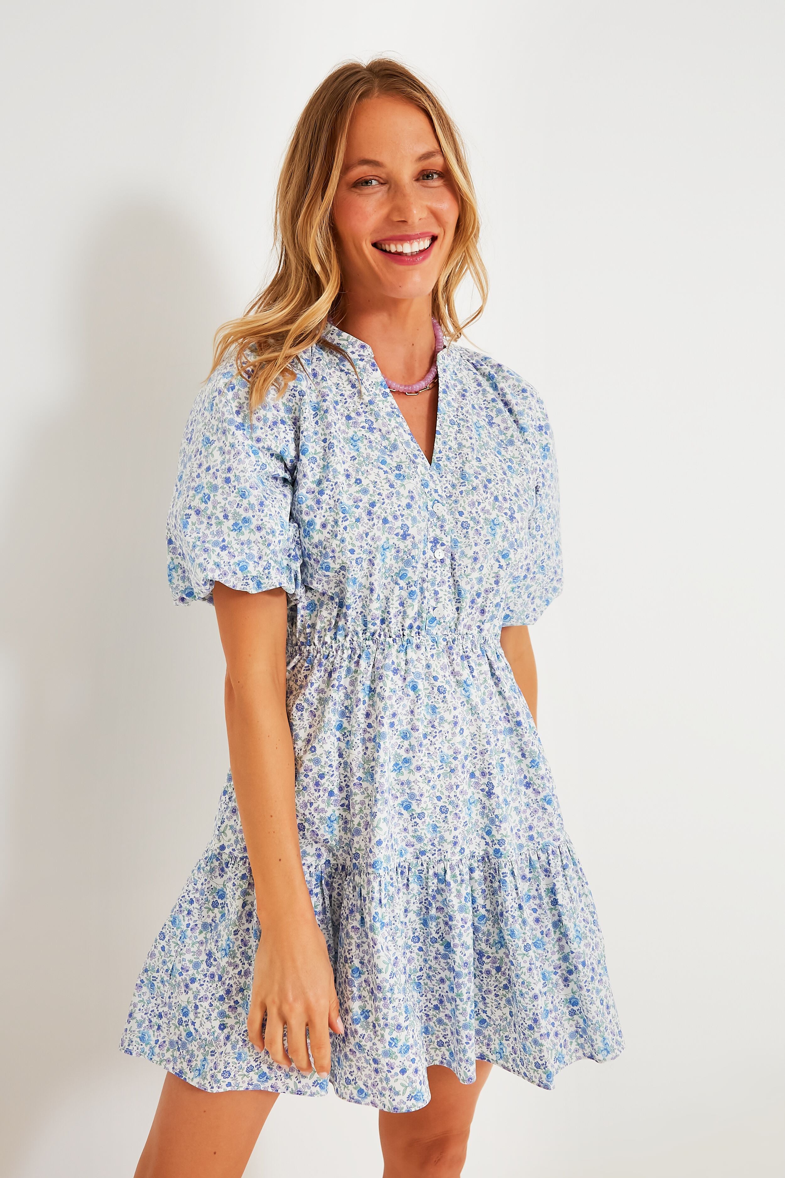 Blue Ditsy Floral Loren Mini Dress-Get Girly