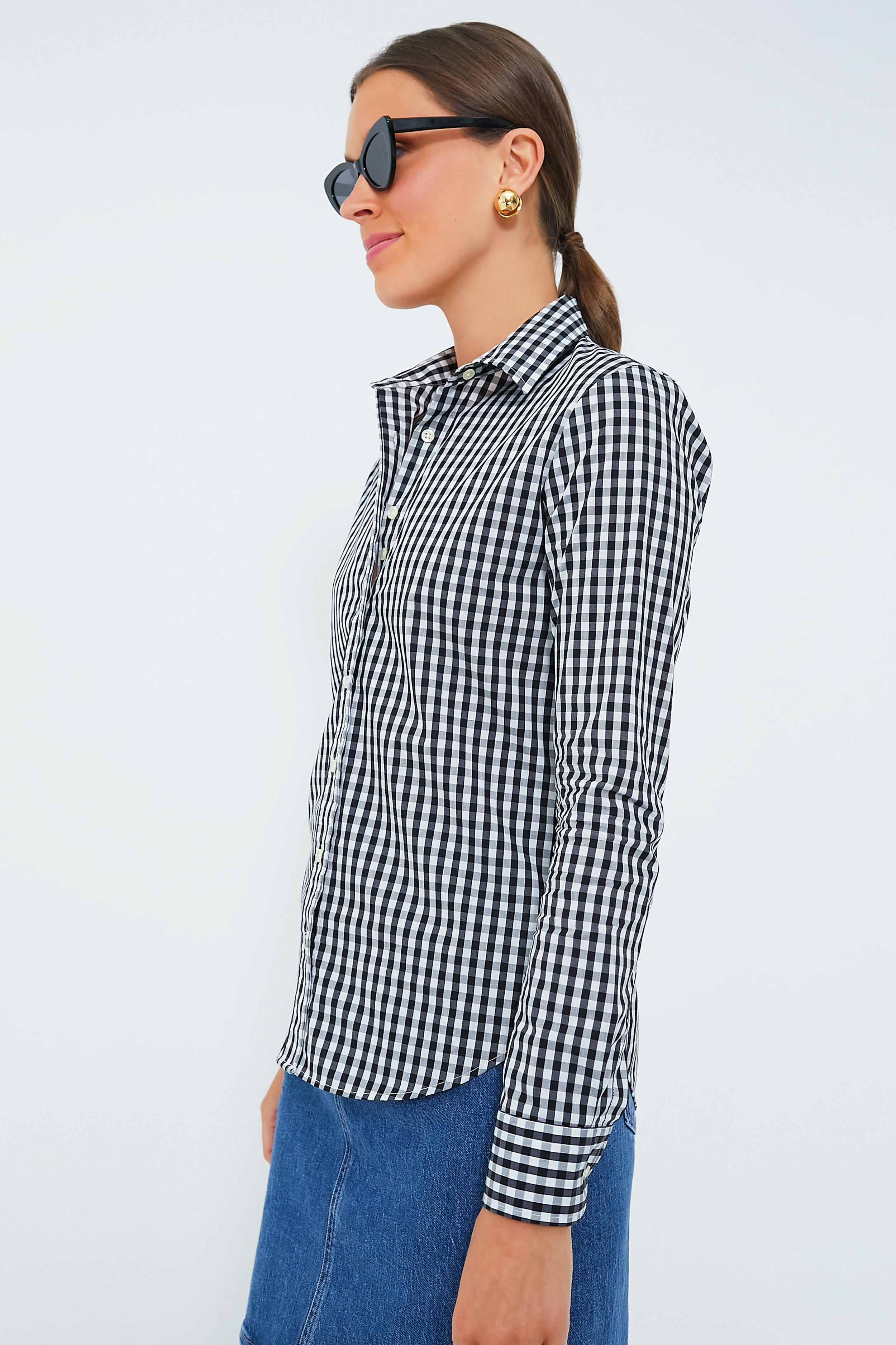 Black Large Check Long Sleeve Icon Shirt-Get Girly