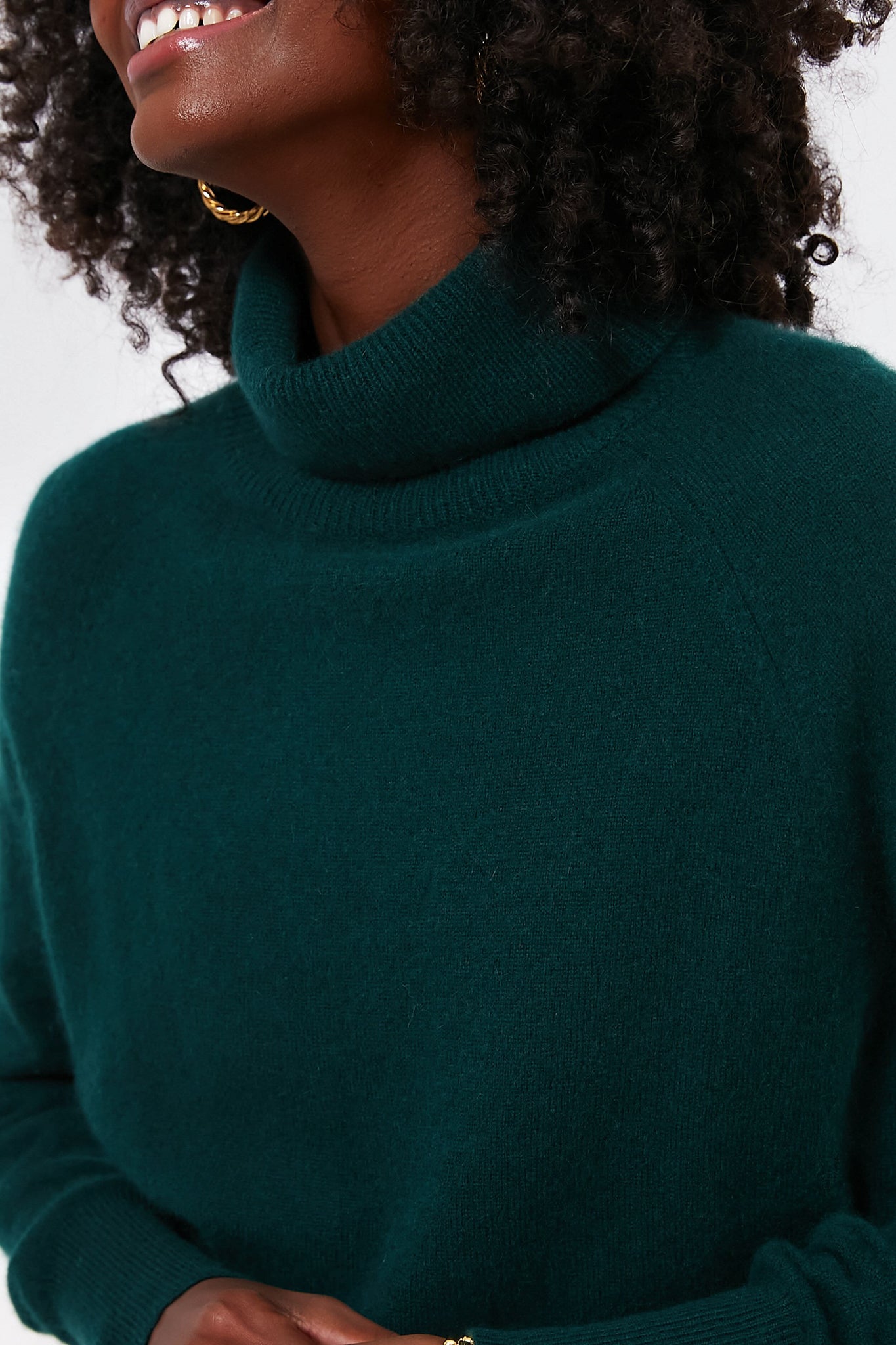 Cyprus Green Cashmere Ribbed Trim Turtleneck-Get Girly