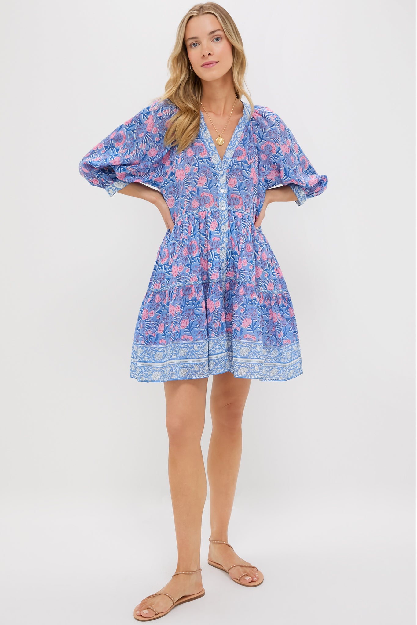Blue Pink Printed Clara Mini Dress-Get Girly