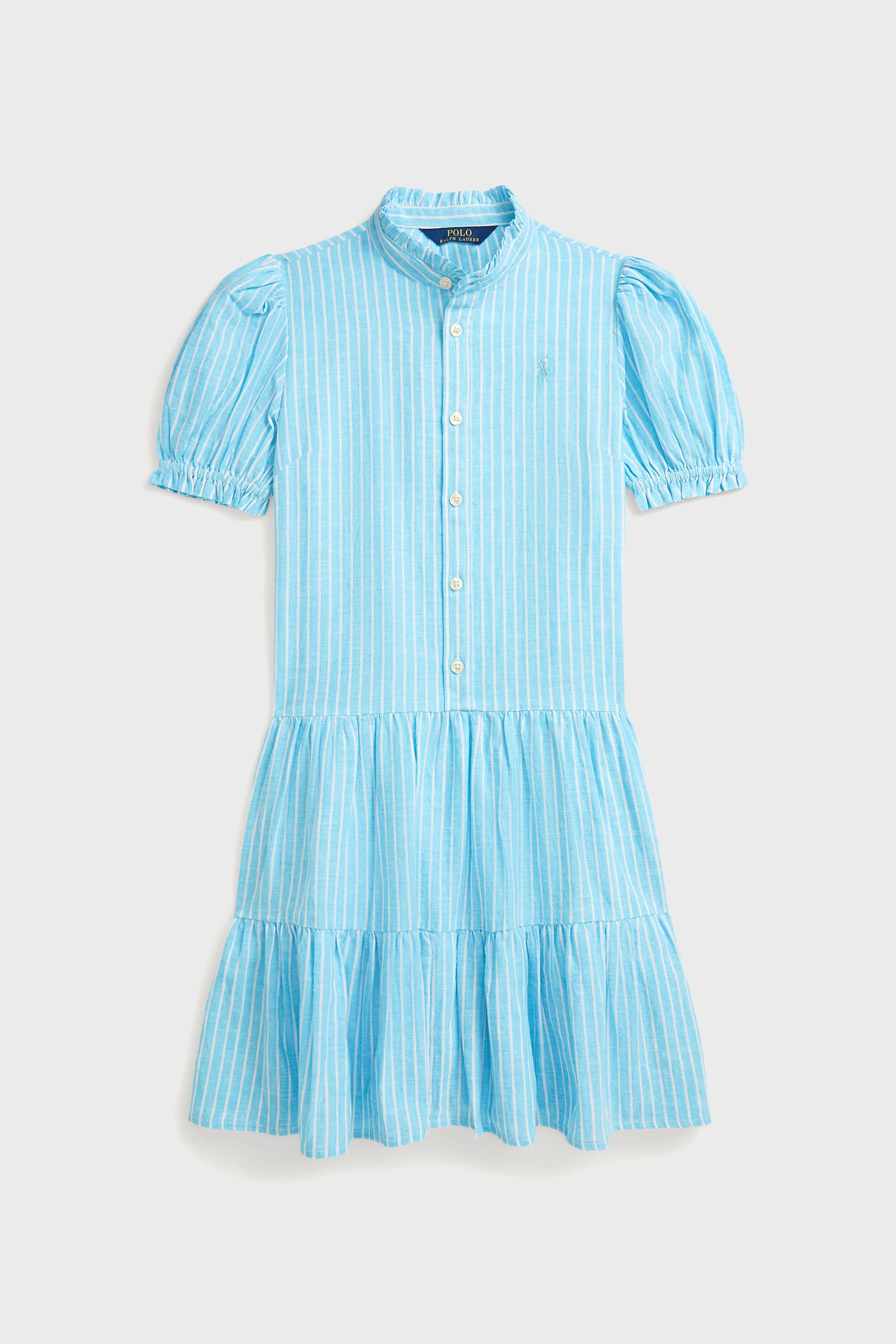 Girls Ruffle Collar Short-Sleeve Tiered Striped Dress-Get Girly