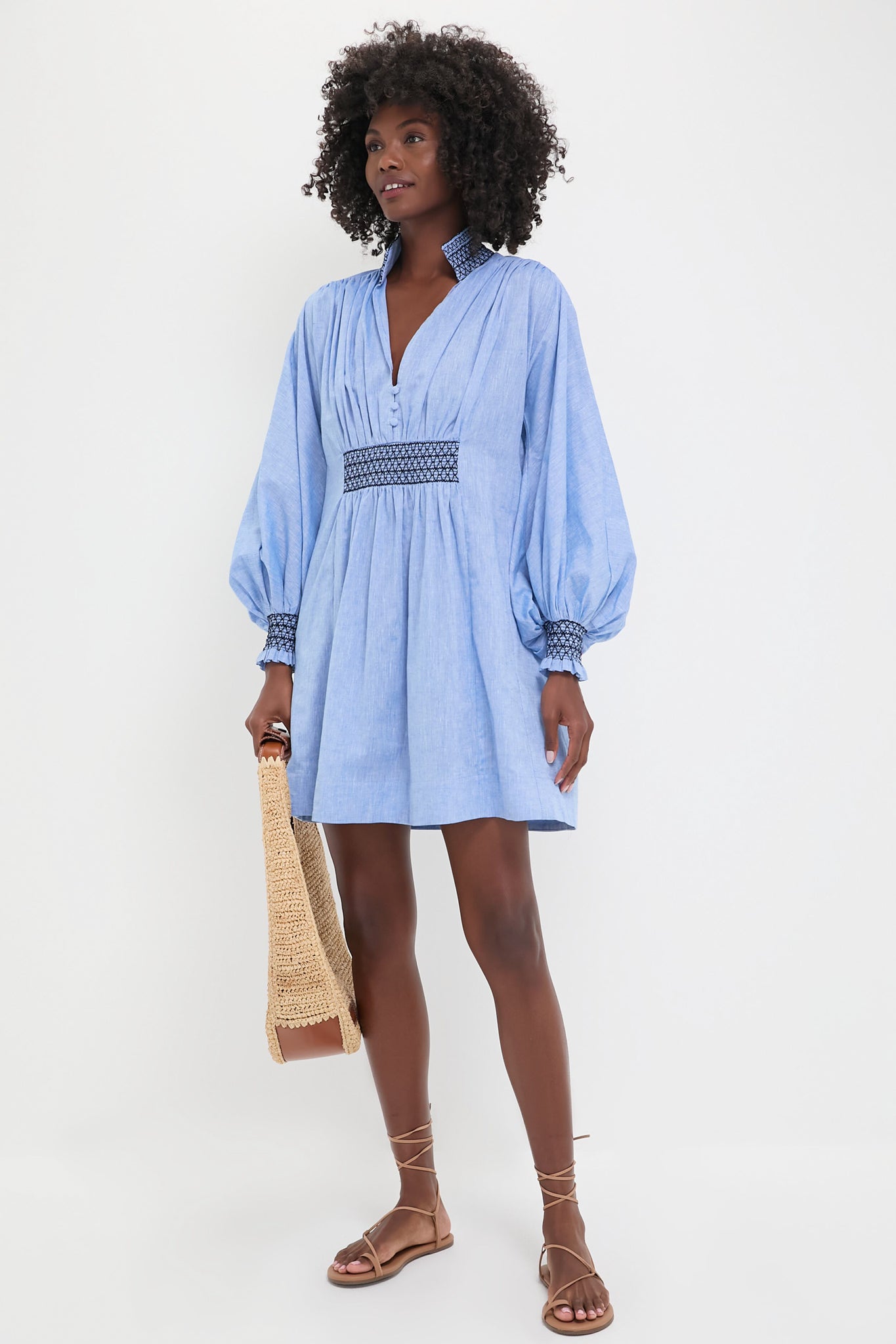 Chambray Embroidered Aubury Dress-Get Girly