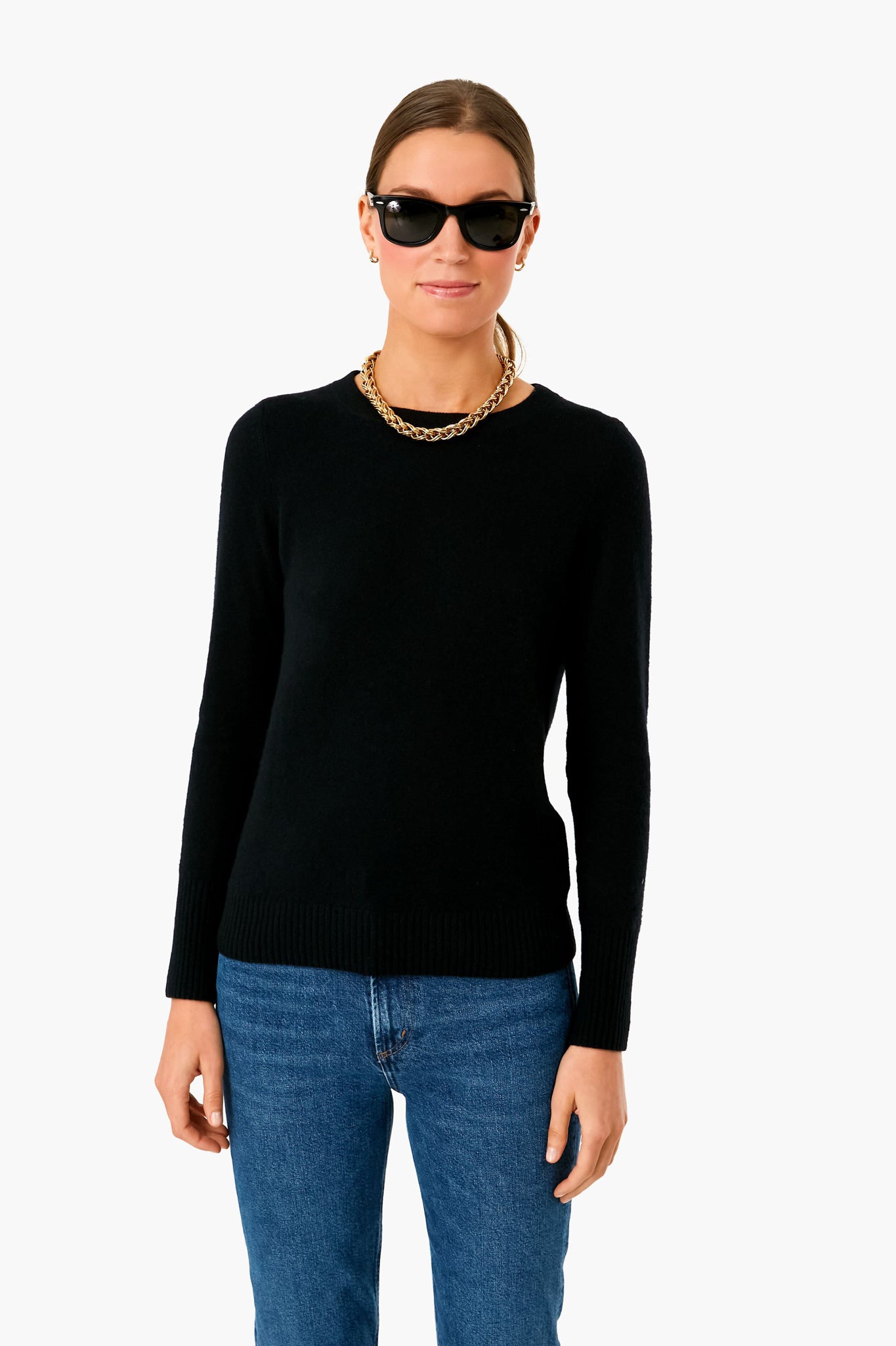 Black Cashmere Classic Crewneck Sweater-Get Girly
