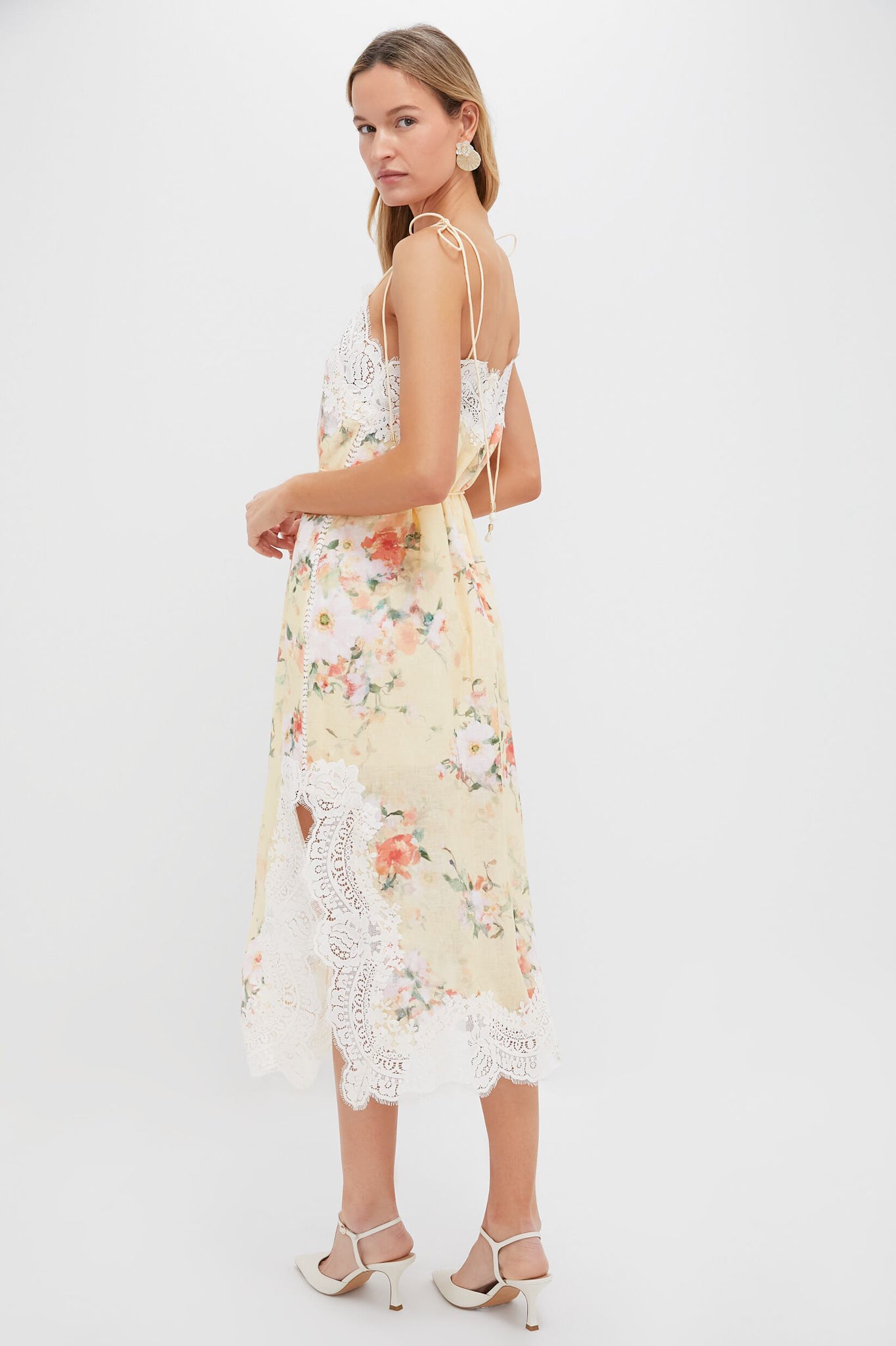 Yellow Watercolour Floral Everley Lace Trim Slip Dress-Get Girly