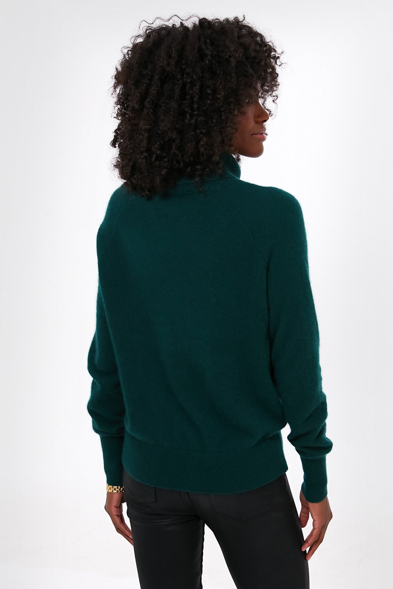 Cyprus Green Cashmere Ribbed Trim Turtleneck-Get Girly