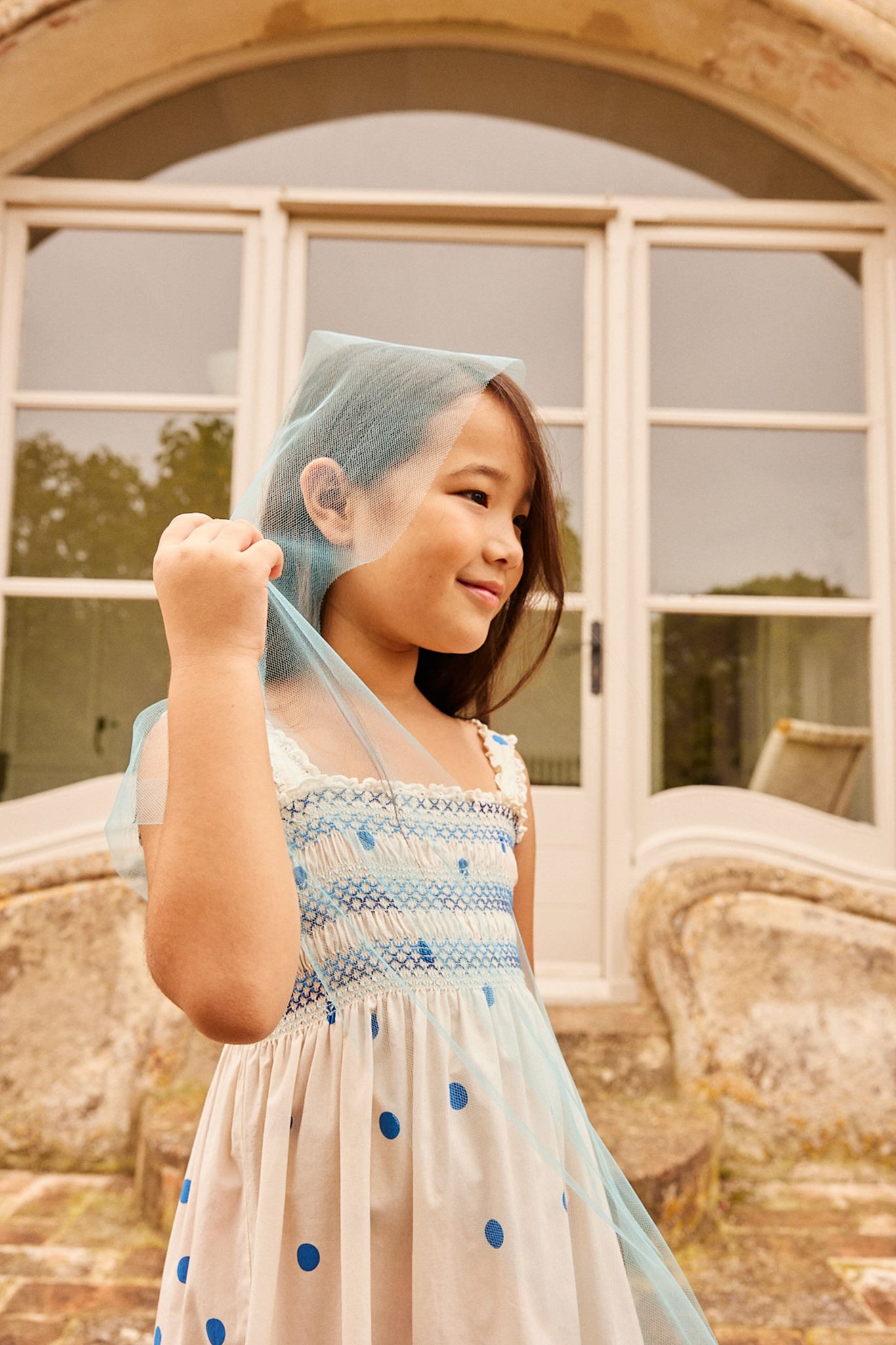 Zaza Smocked Dress Dots Blue-Get Girly