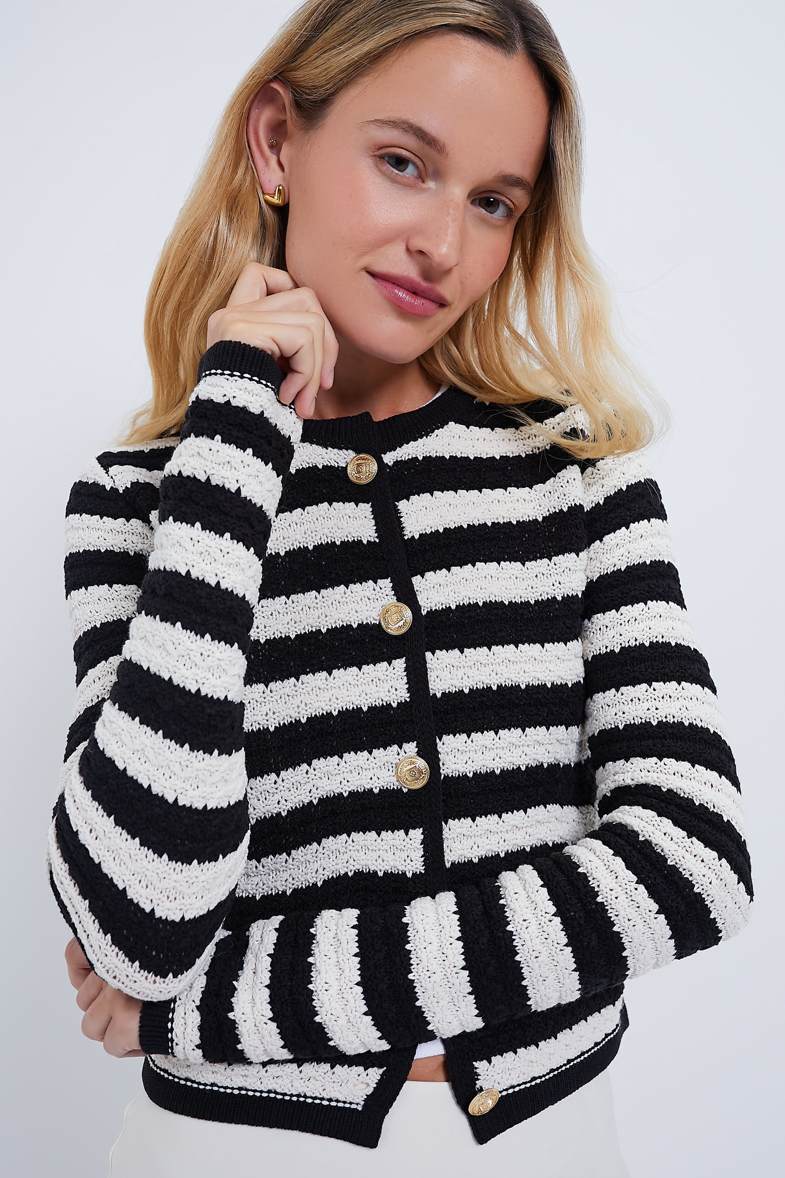 Black and White Striped Cardigan-Get Girly