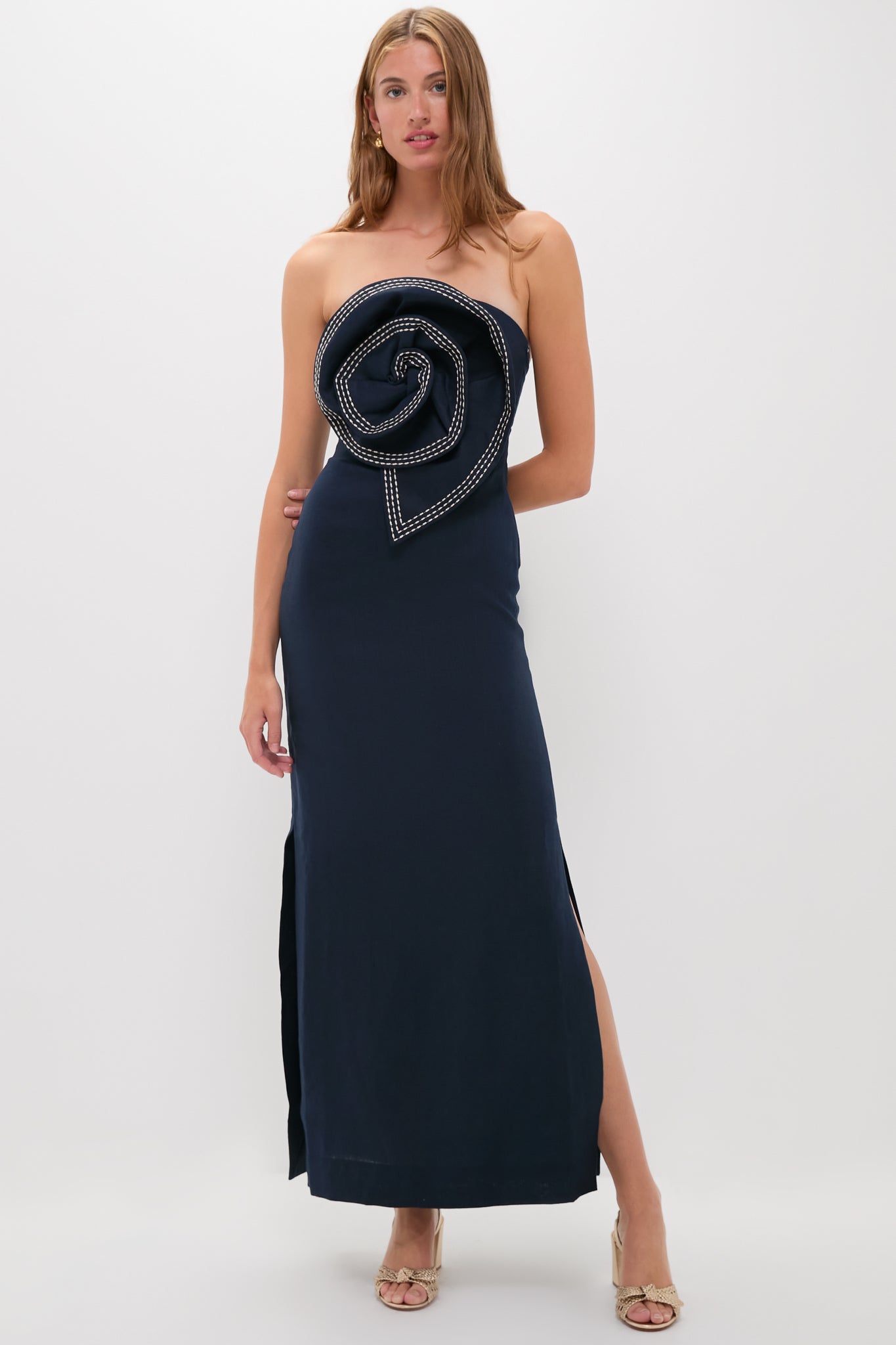 Navy Tactos Embroidered Maxi Dress-Get Girly