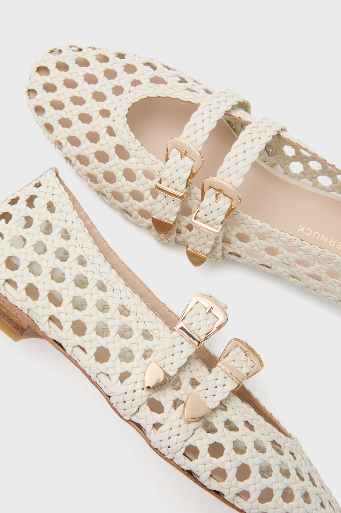 White Woven Buckle Nina Flats-Get Girly