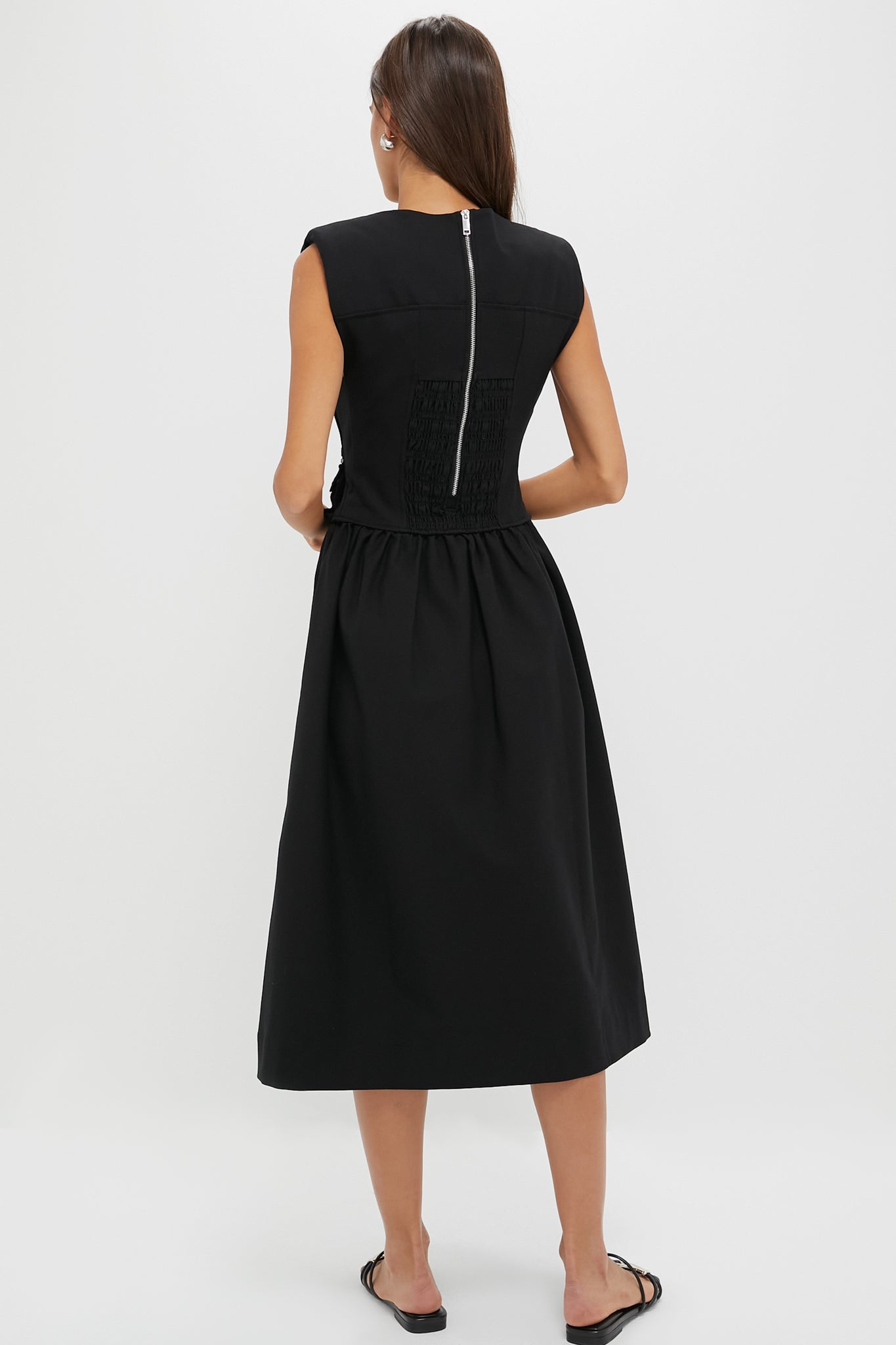 Black Heavy Cotton Tailoring Corset Midi Dress-Get Girly