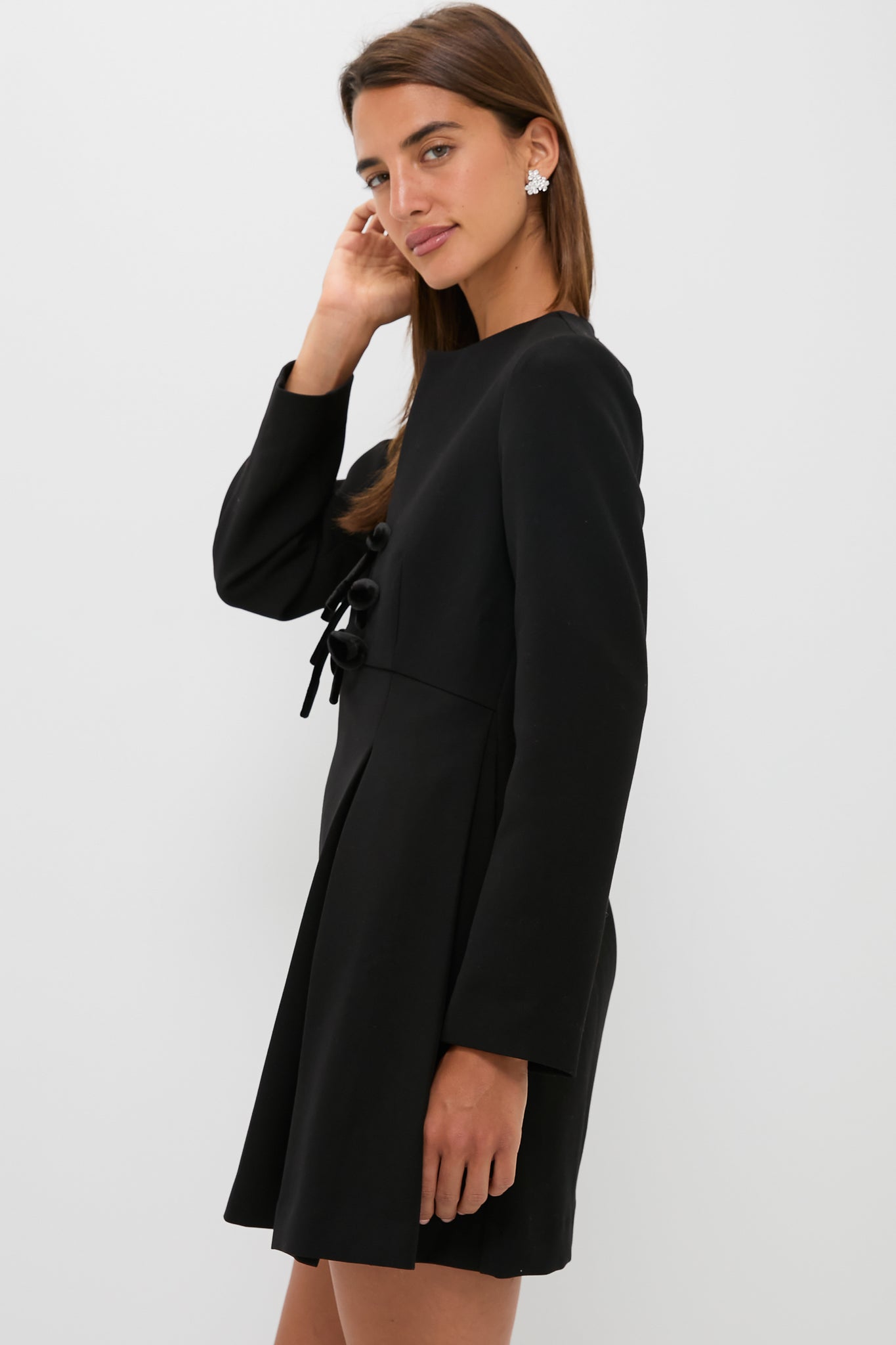Black Crepe Blair Bow Coat Dress-Get Girly