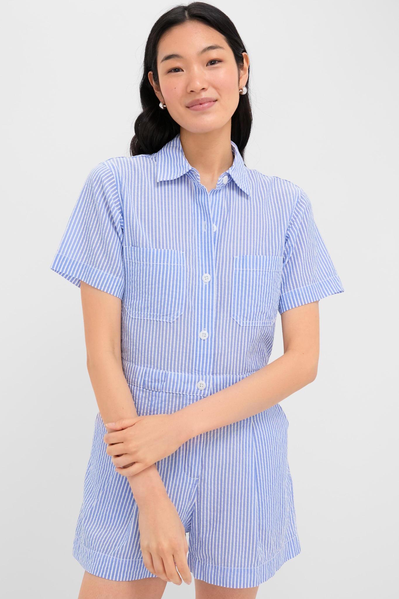 Blue and White Cassi Short Jumpsuit-Get Girly