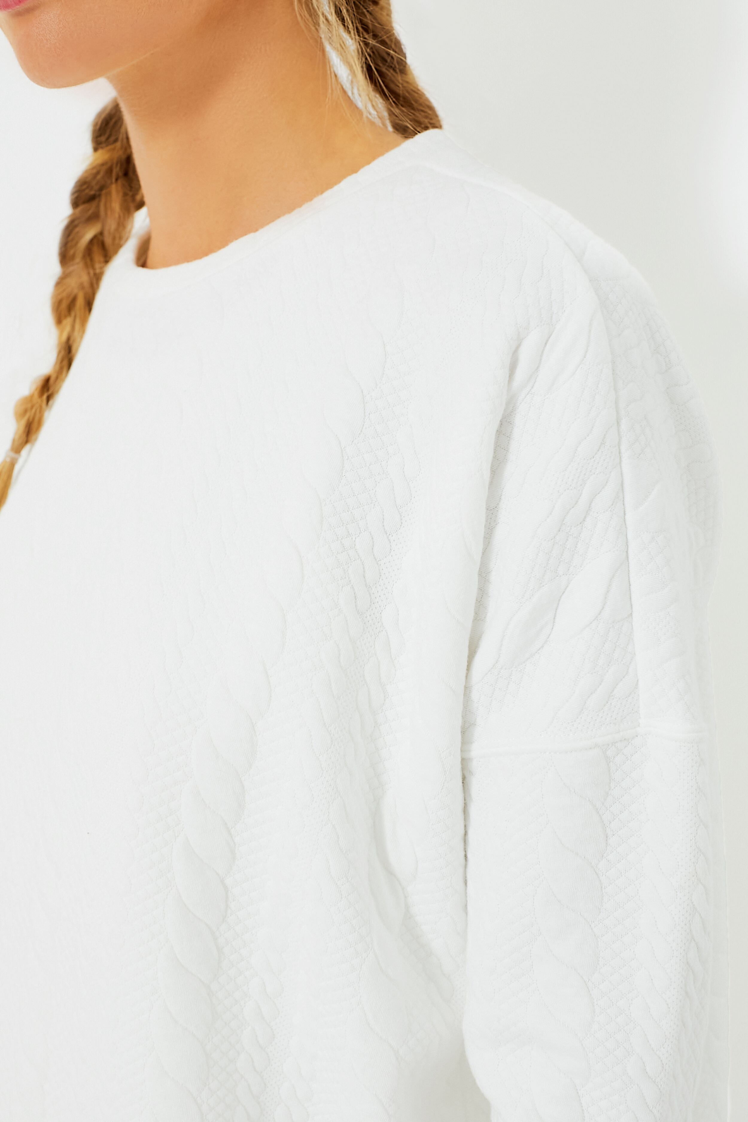 White Cable Ally Swing Sweatshirt-Get Girly