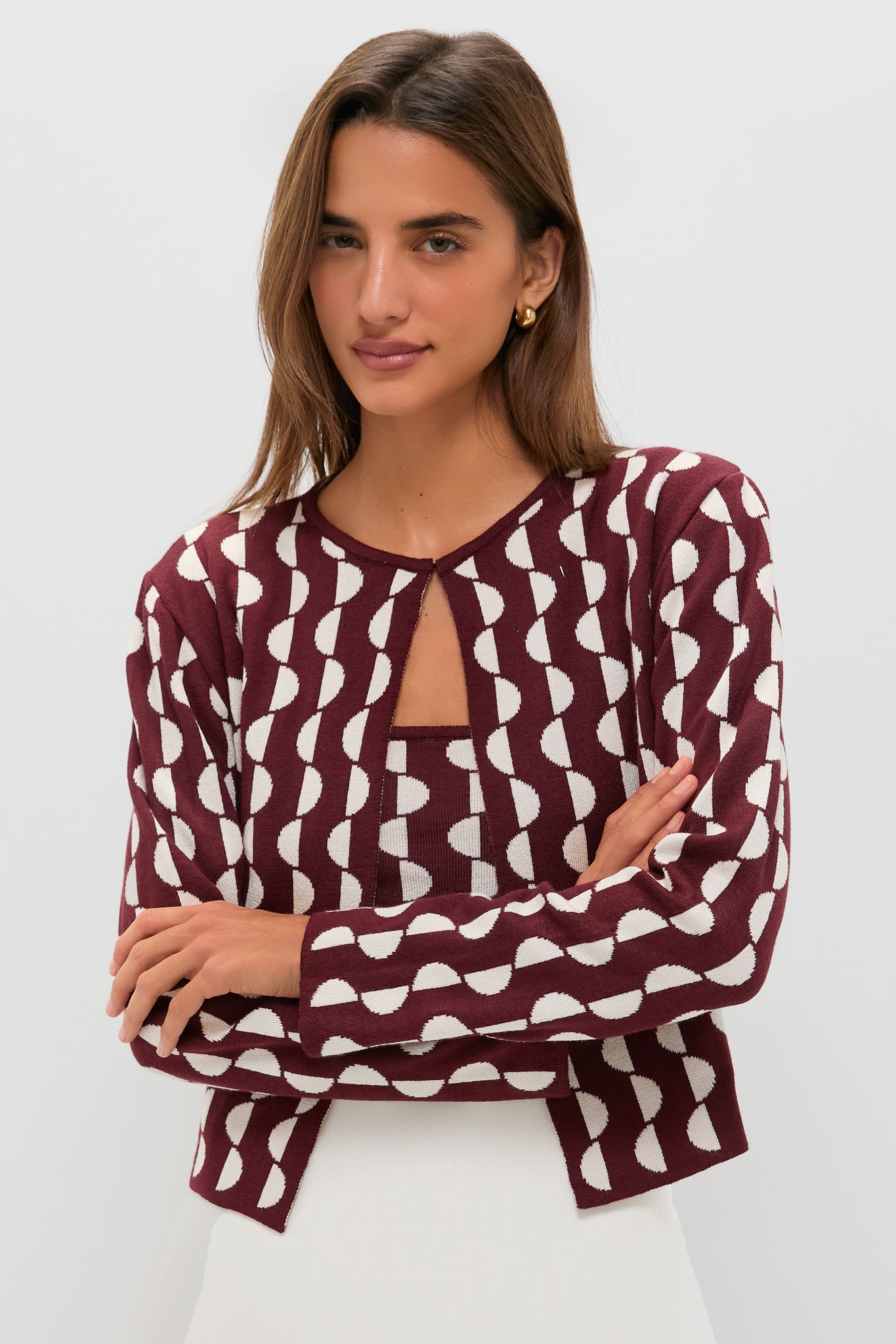 Wine and Off White Copa Knit Jacket-Get Girly