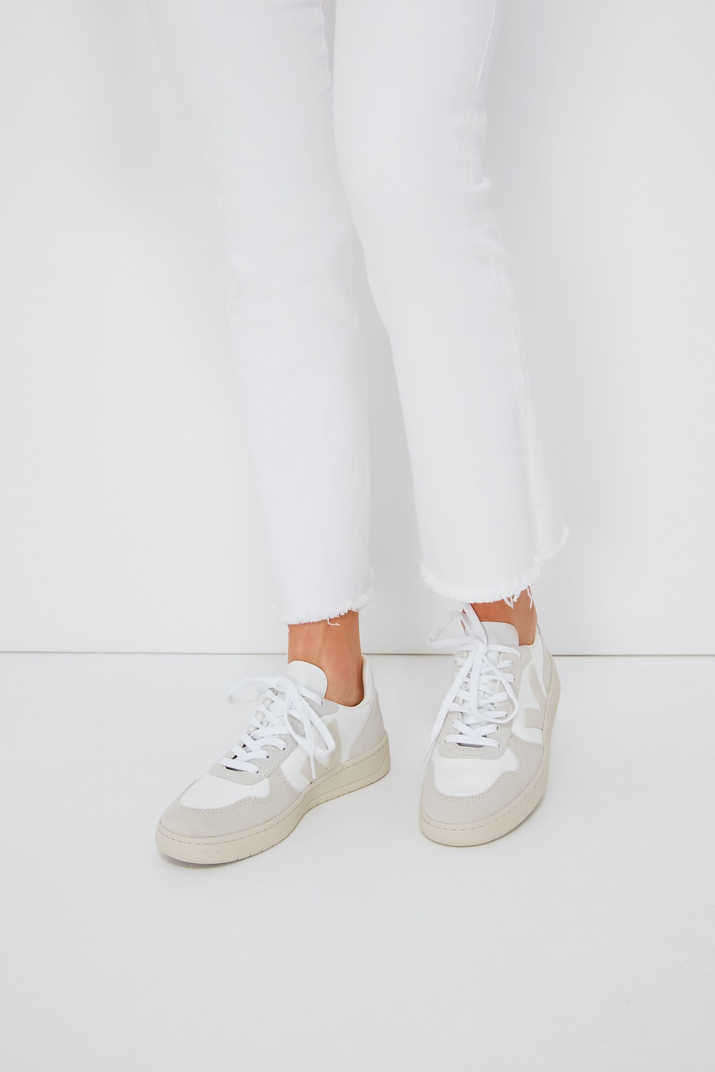 White Natural Pierre V-10 Sneakers-Get Girly
