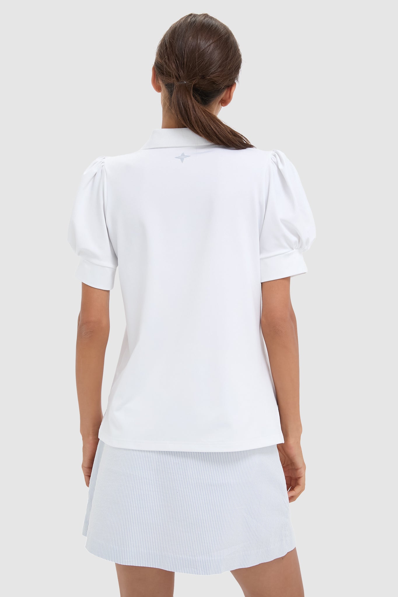White Puff Sleeve Performance Jersey Caroline Polo-Get Girly