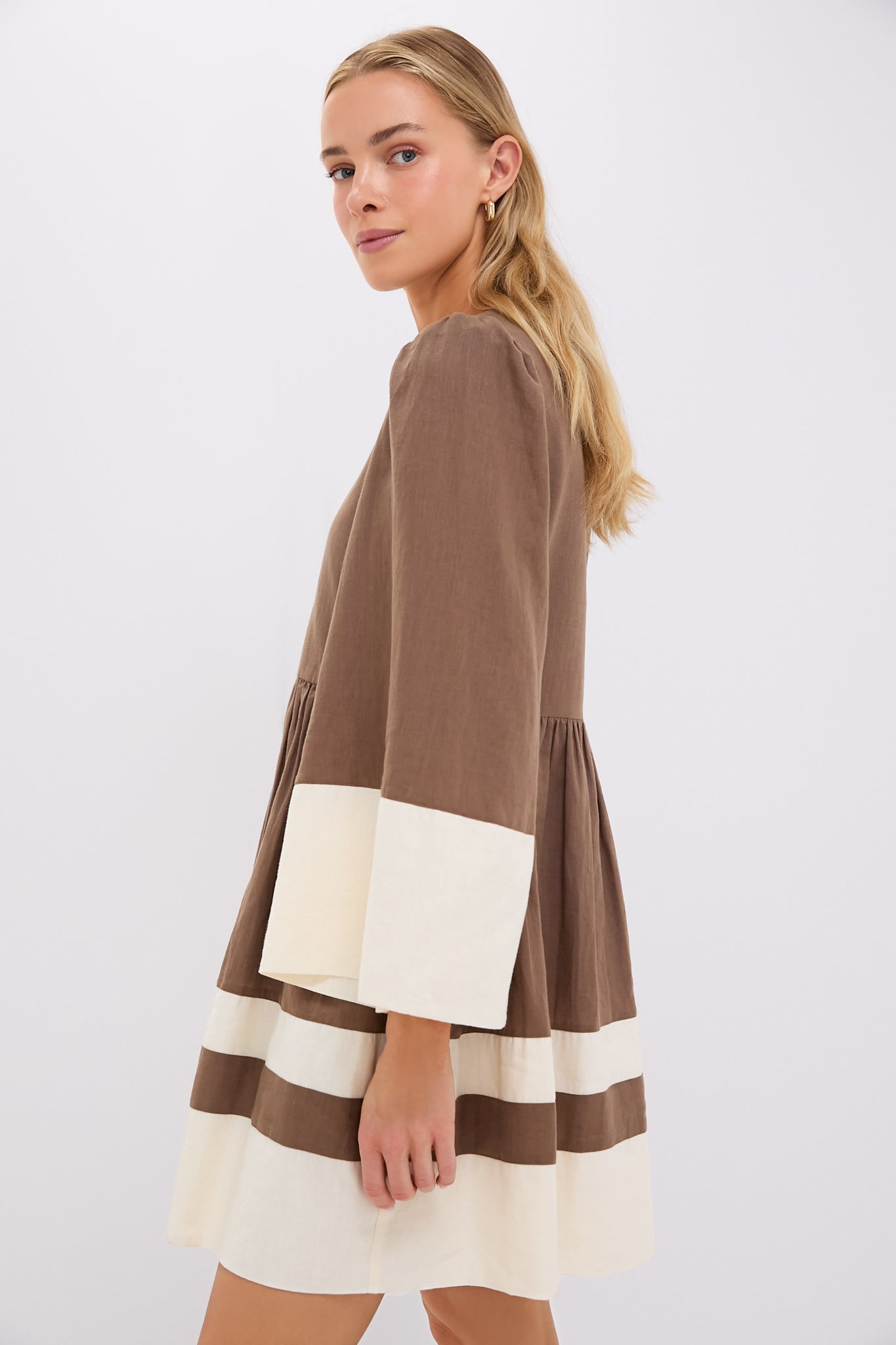 Mocha and Cream Cotton Linen Izzie Dress-Get Girly