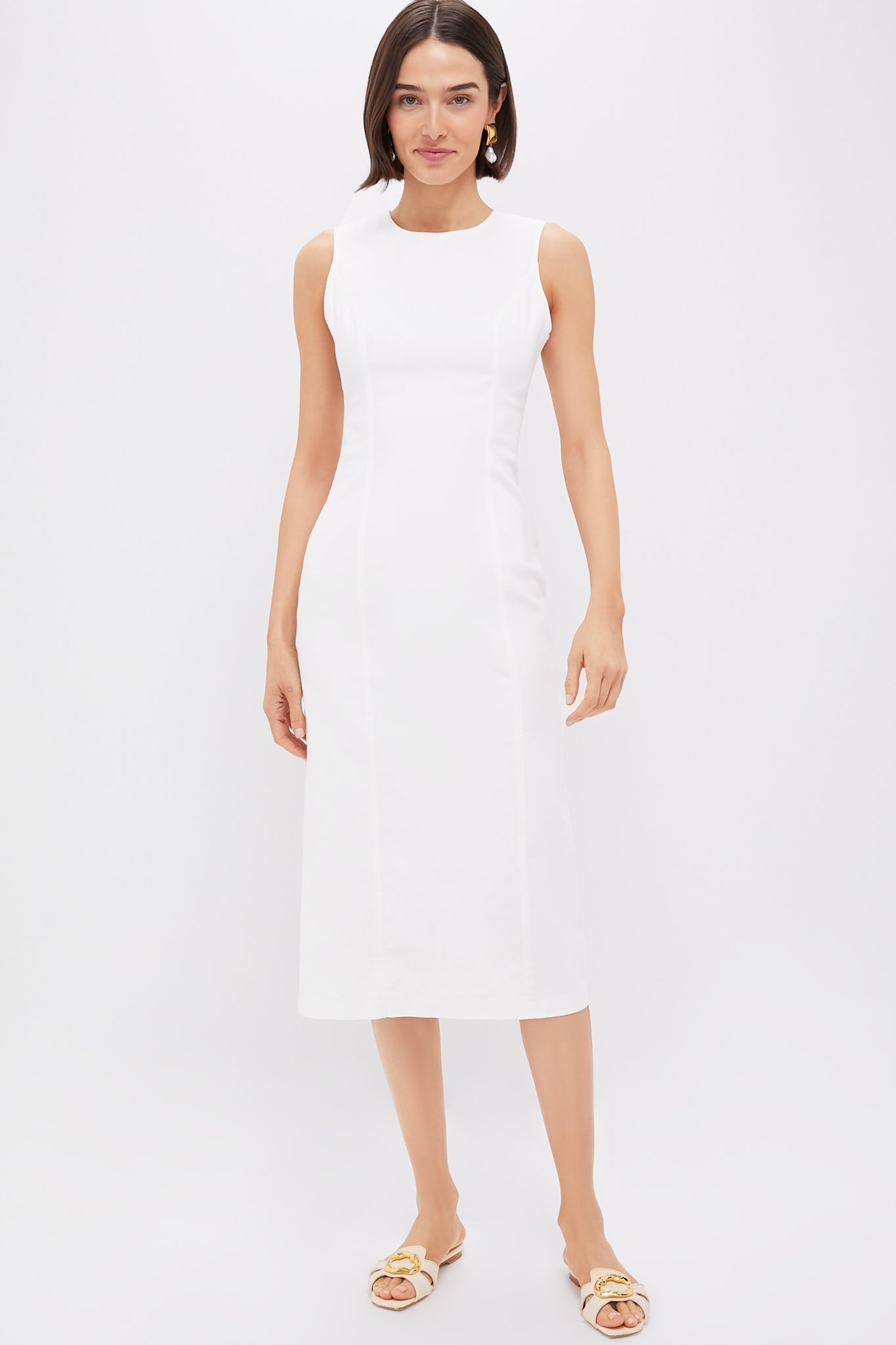 White Stretch Denim Aime Midi Dress-Get Girly