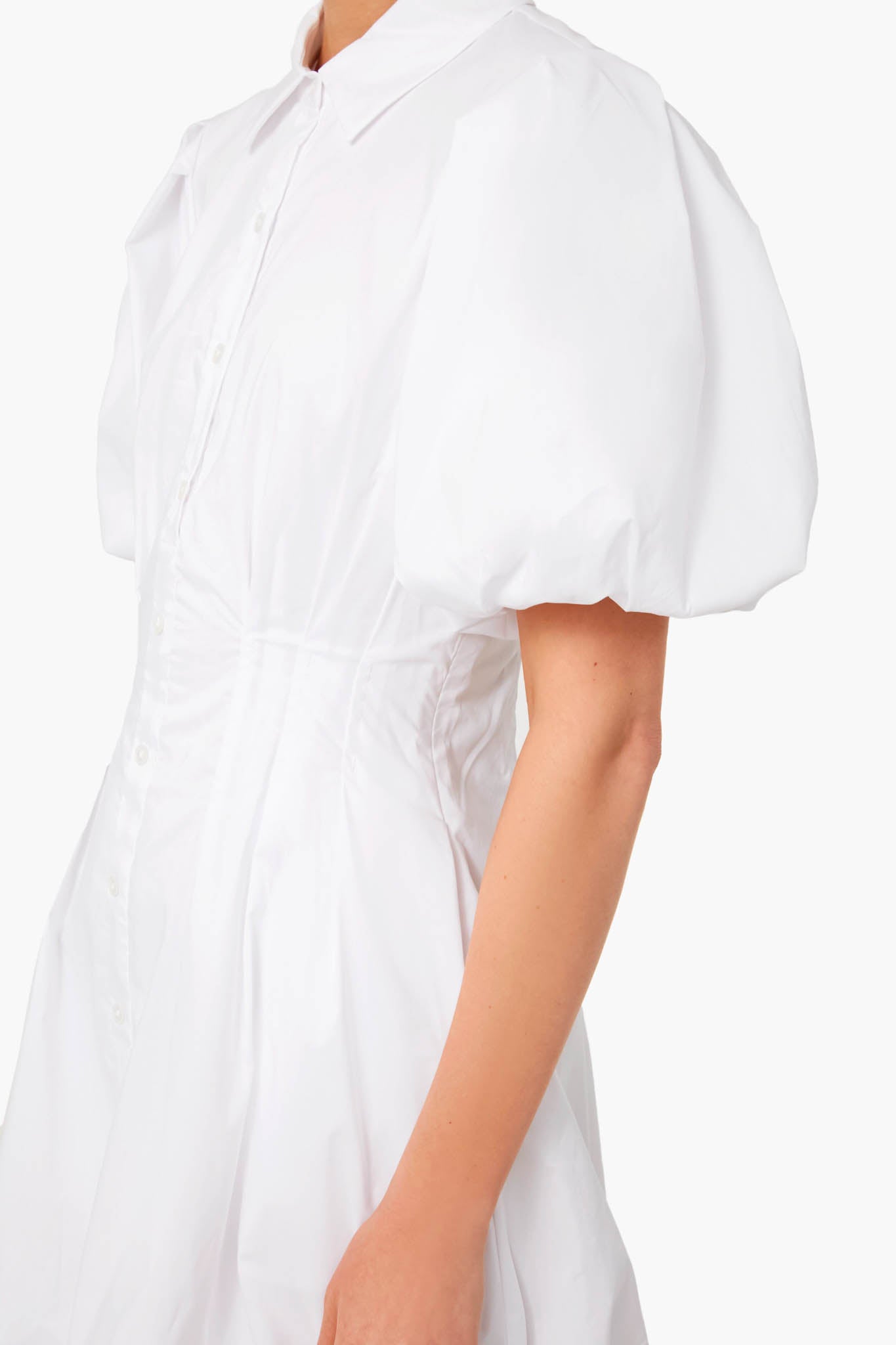 White Cleo Core Pleated Poplin Balloon Pintuck Mini Dress-Get Girly