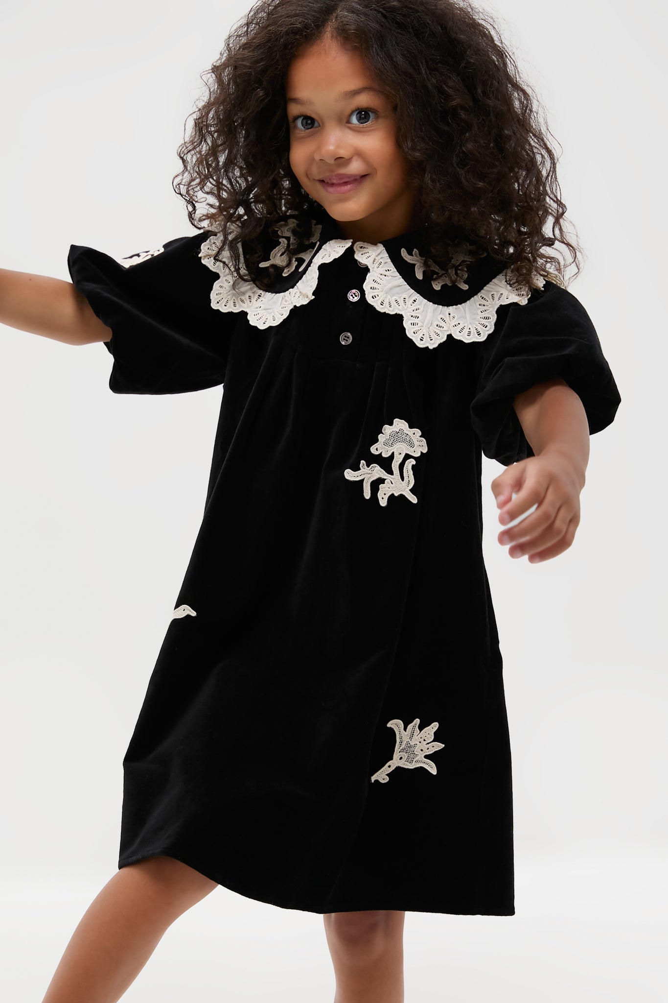 Black Mika Applique Velveteen Dress-Get Girly