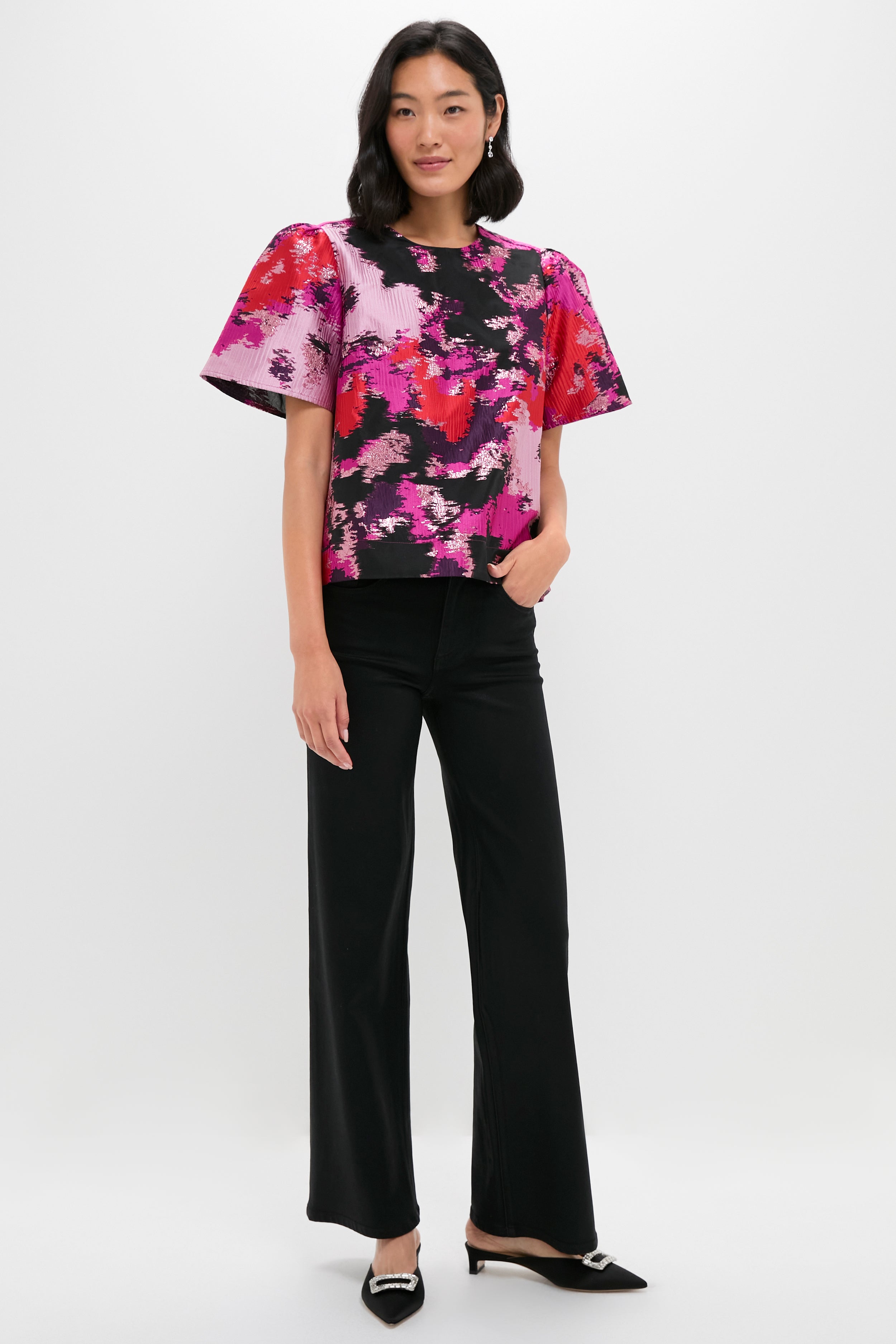Pink and Red Lurex Abstract Jacquard Lyla Blouse-Get Girly