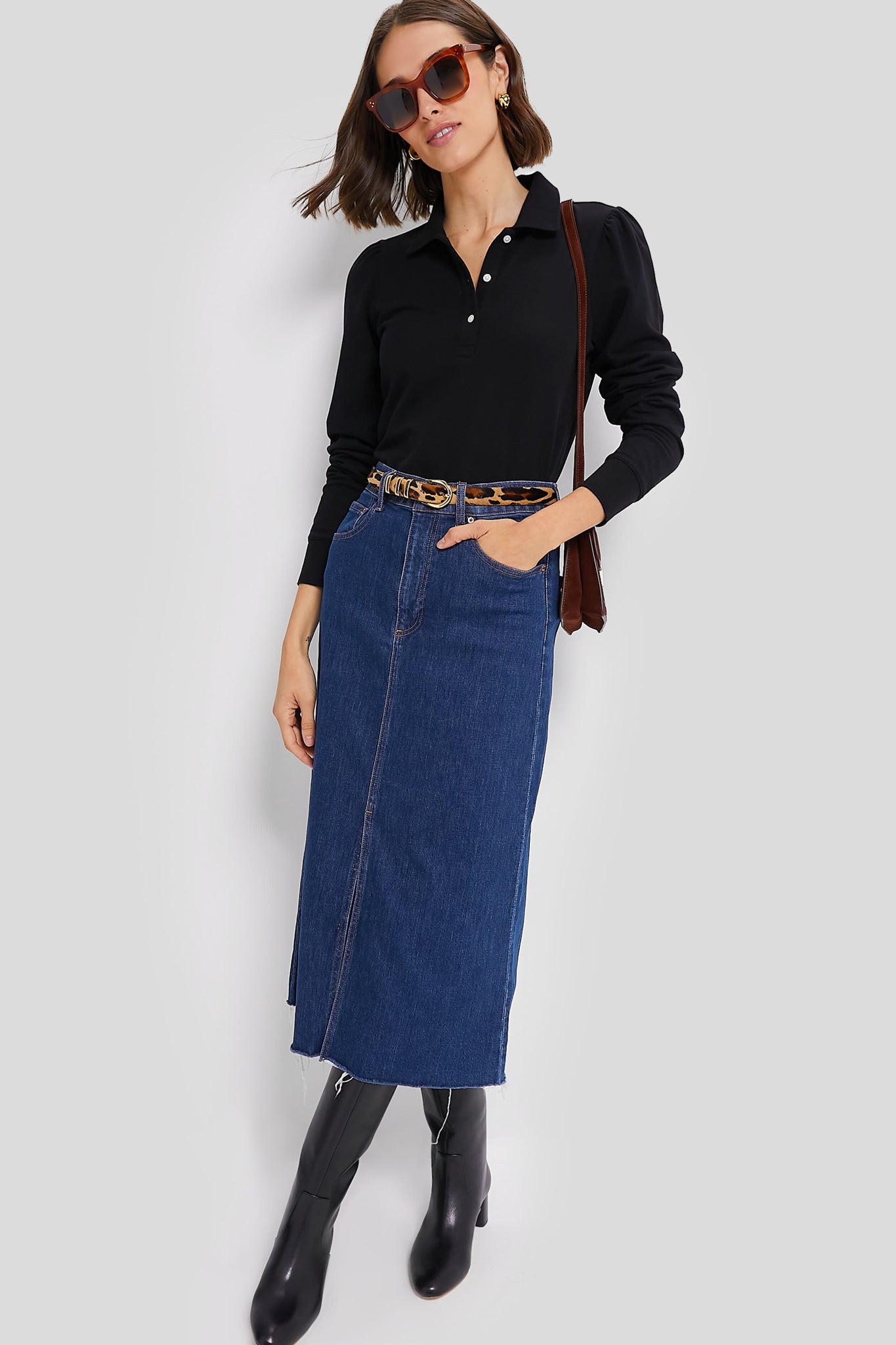 Black Long Sleeve Pique Puff Sleeve Peggy Polo-Get Girly