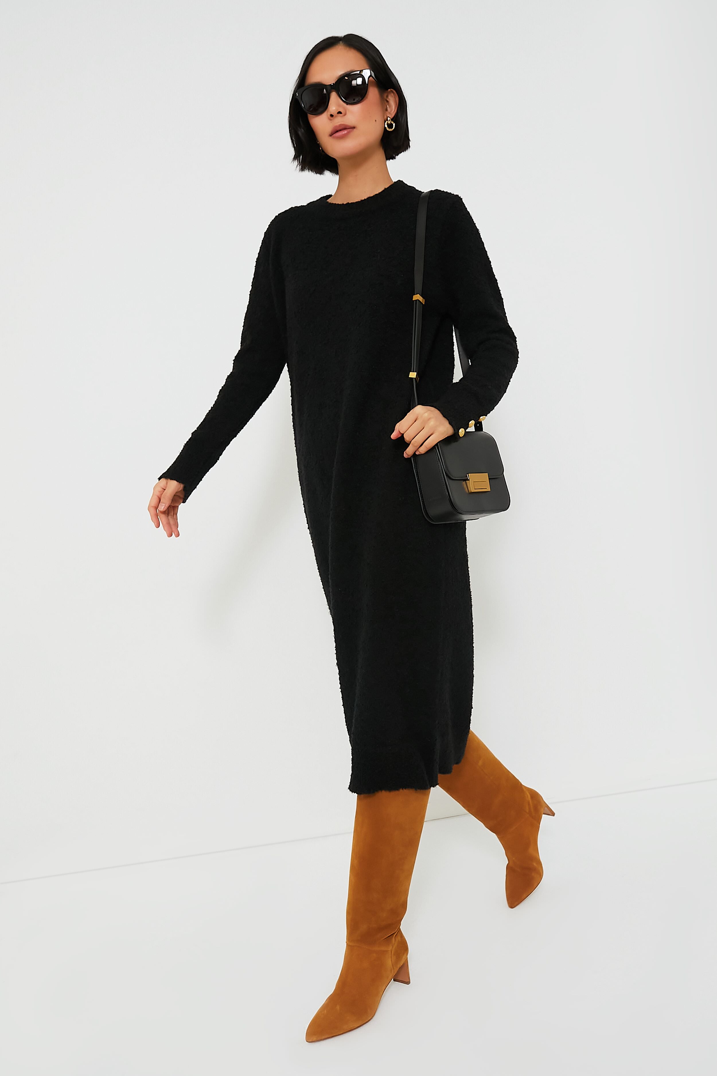 Black Boucle Knit Nelle Dress-Get Girly
