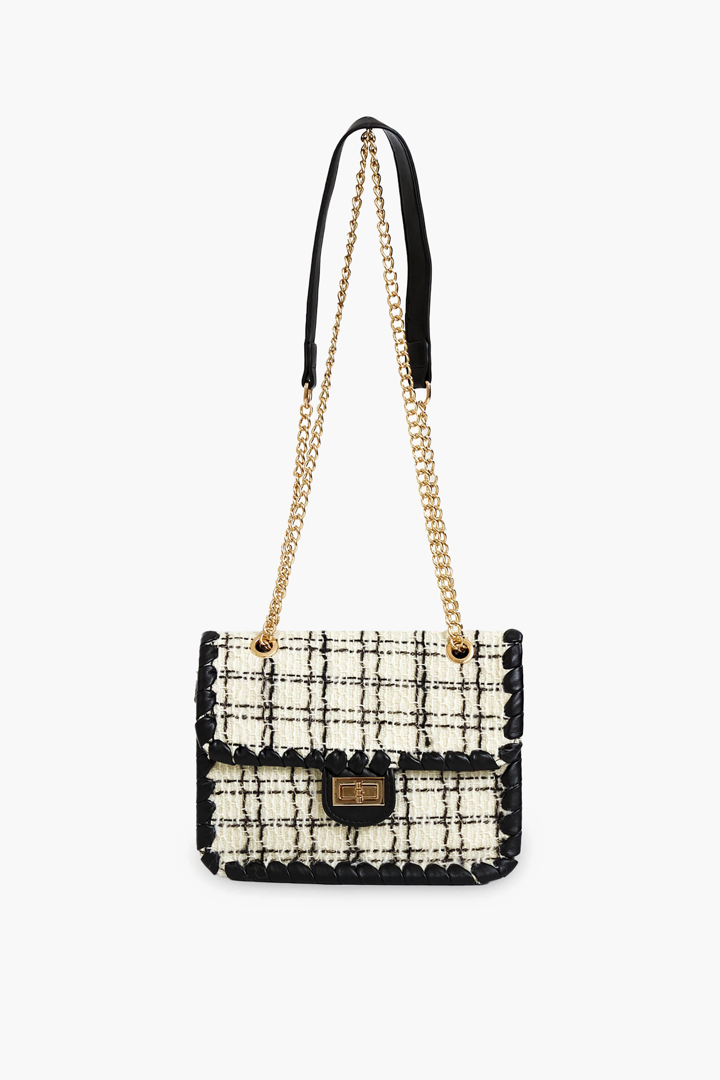 Black and White Tweed Marjorie Bag-Get Girly