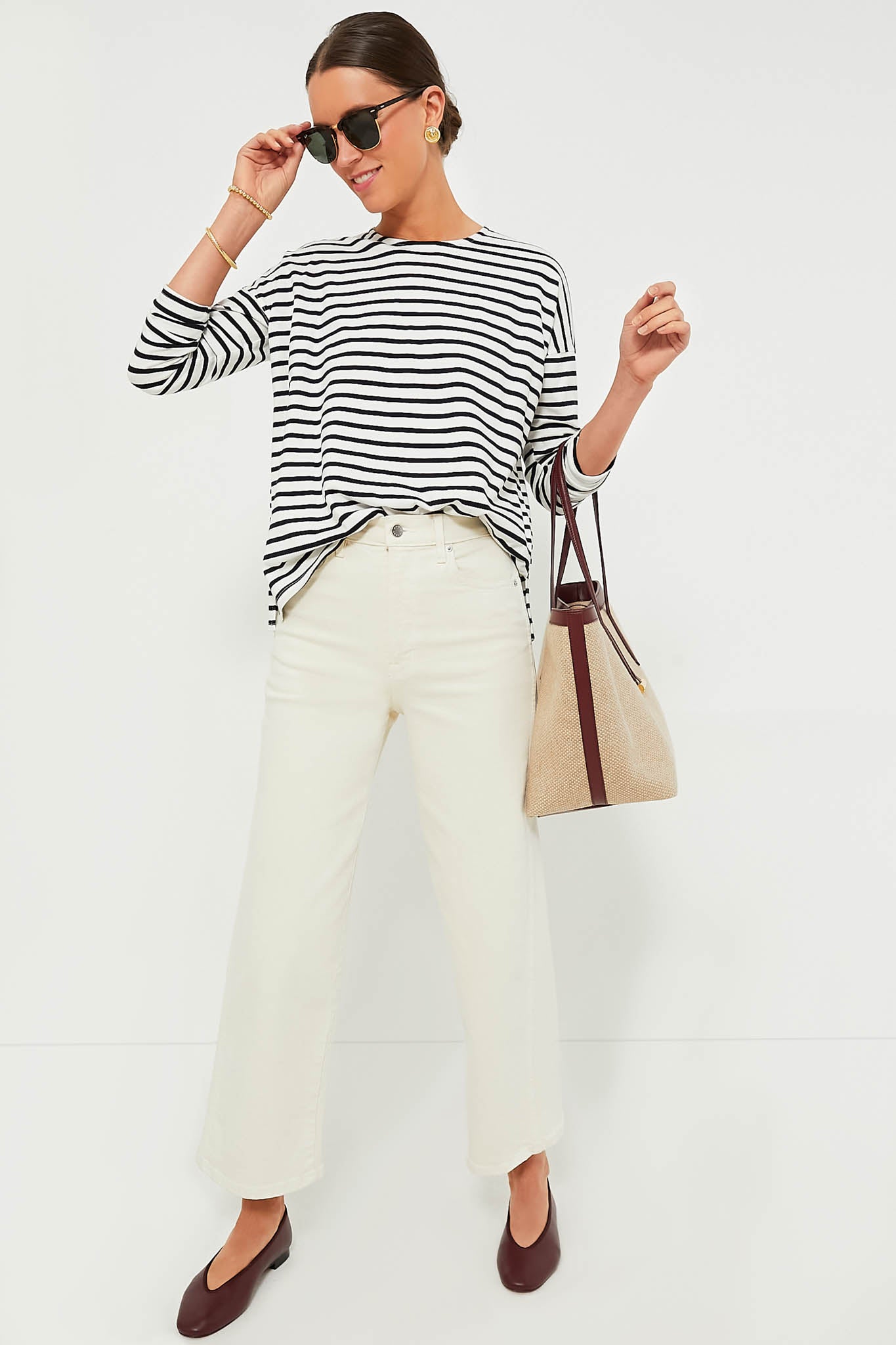 Black and White Stripe Kayne Tee-Get Girly