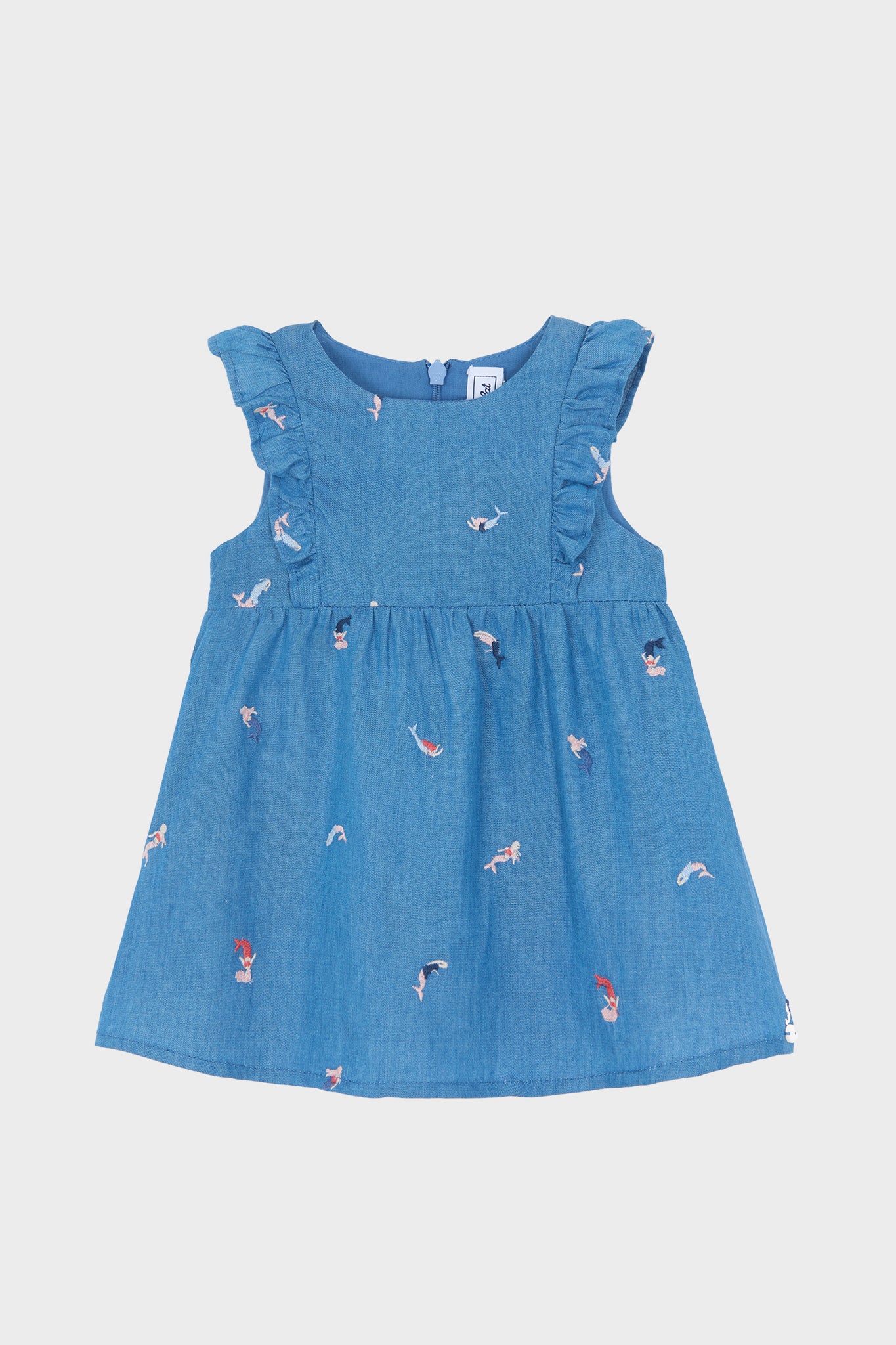 Chambray Mermaid Embroidered Dress-Get Girly