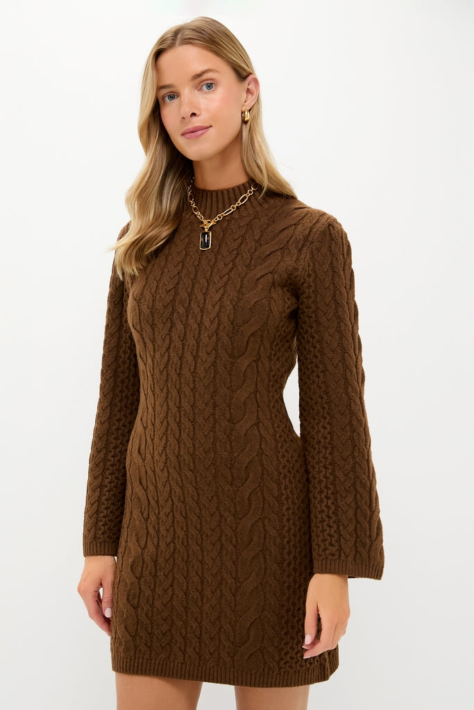 Coffee Cable Knit Lucia Mini Dress-Get Girly
