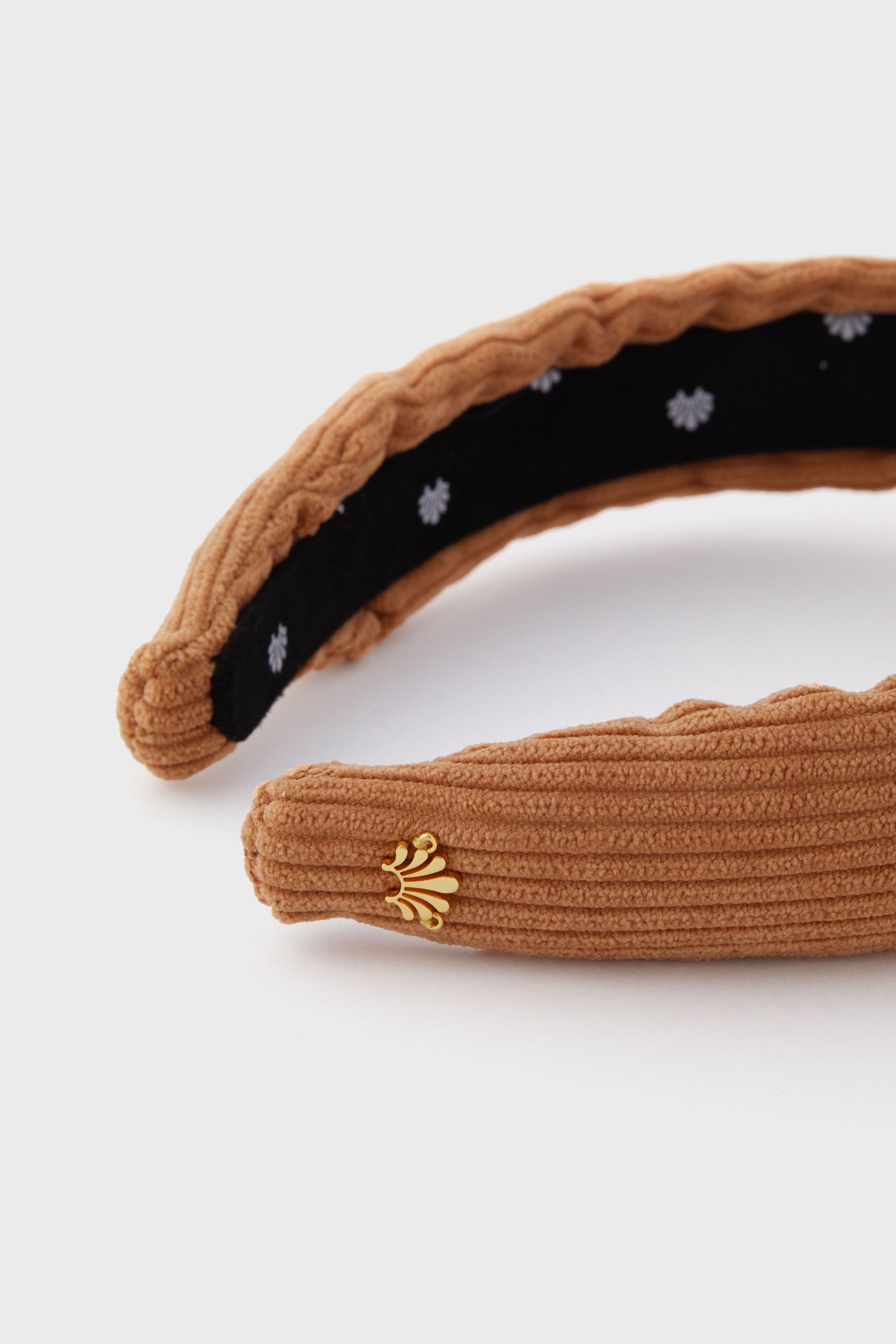 Camel Corduroy Slim Knotted Headband-Get Girly
