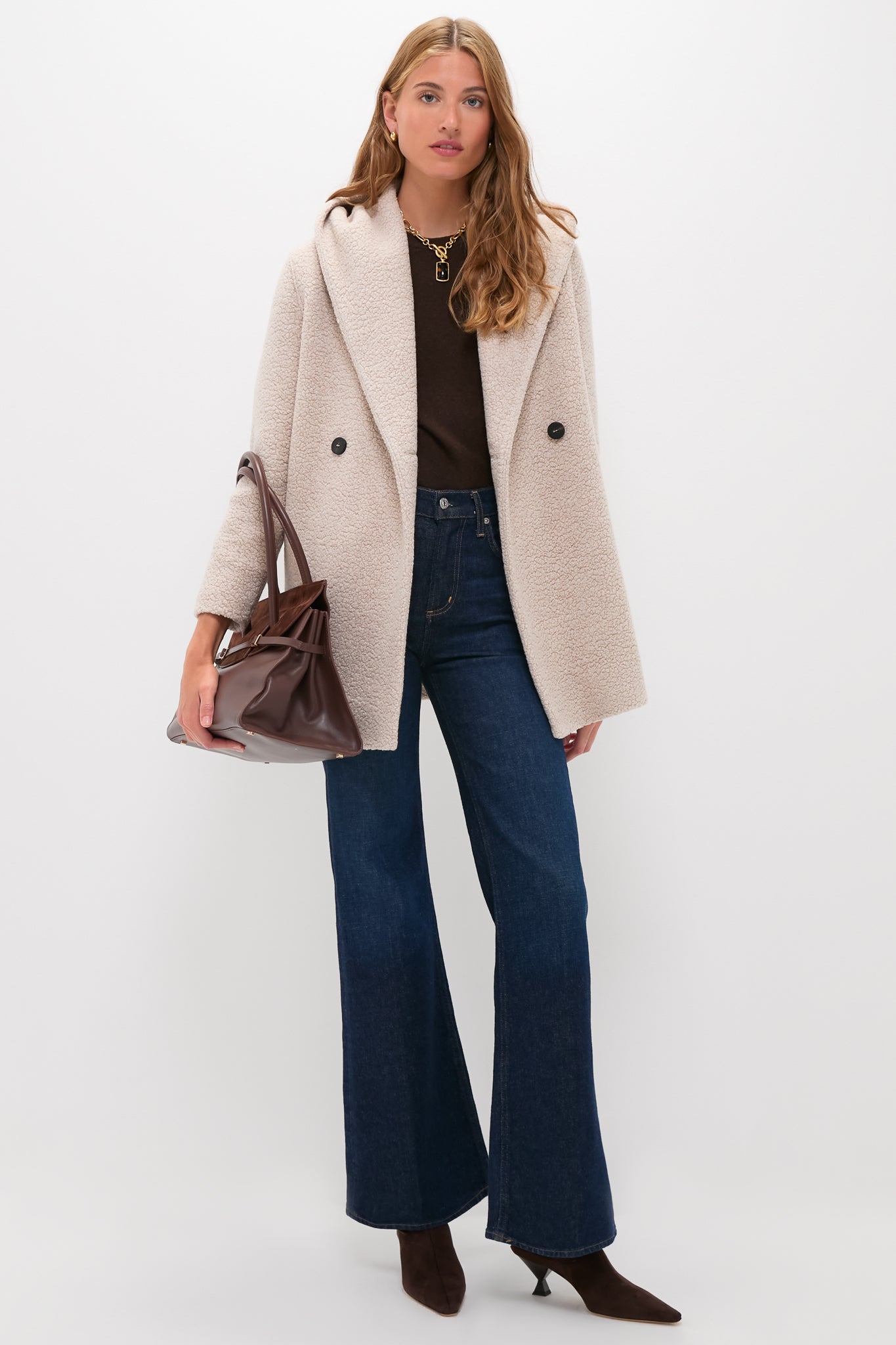 Almond Hooded Double Breasted Boucle Jacket-Get Girly