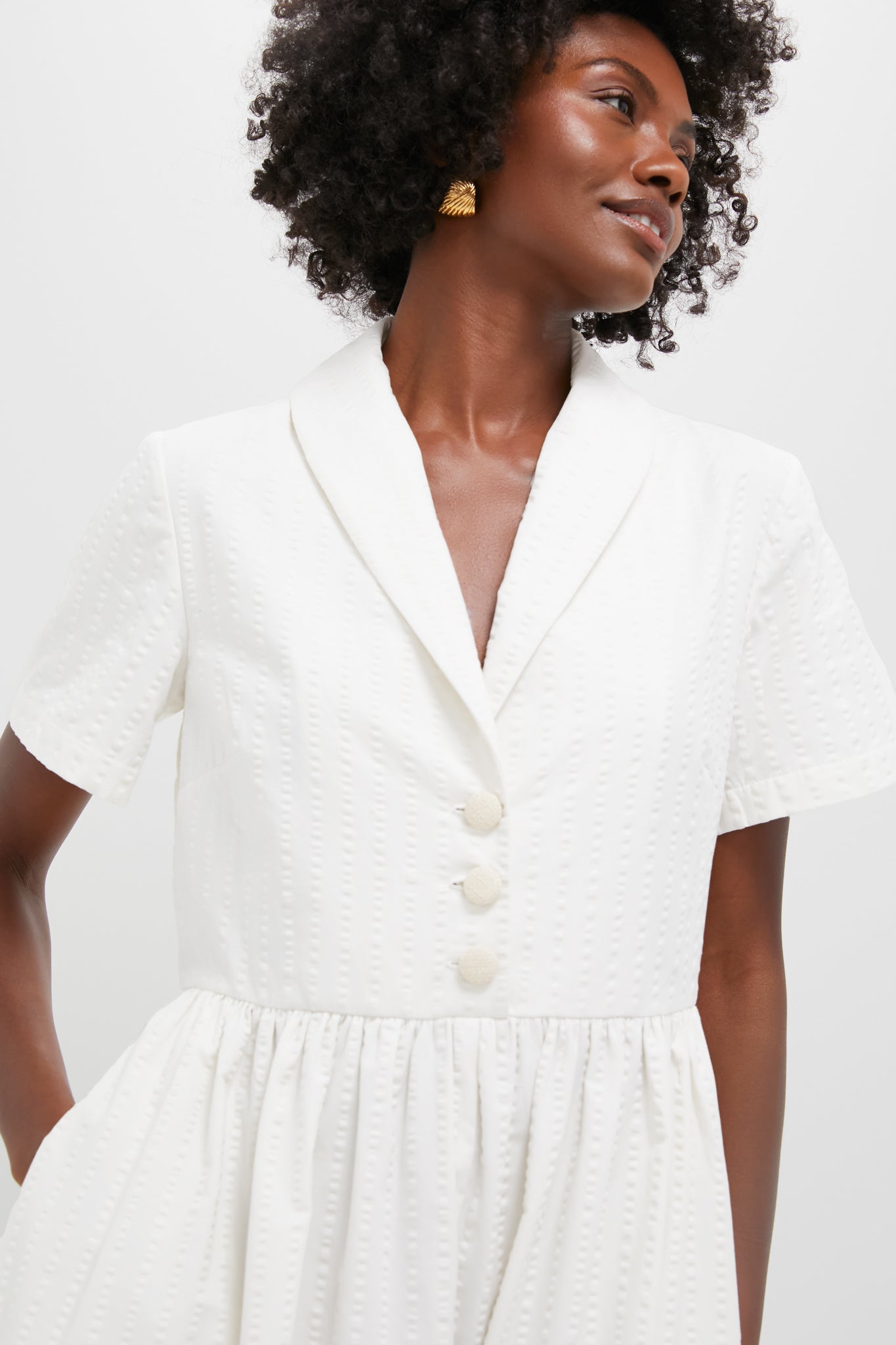 White Seersucker Shawl Collar Adelaide Dress-Get Girly