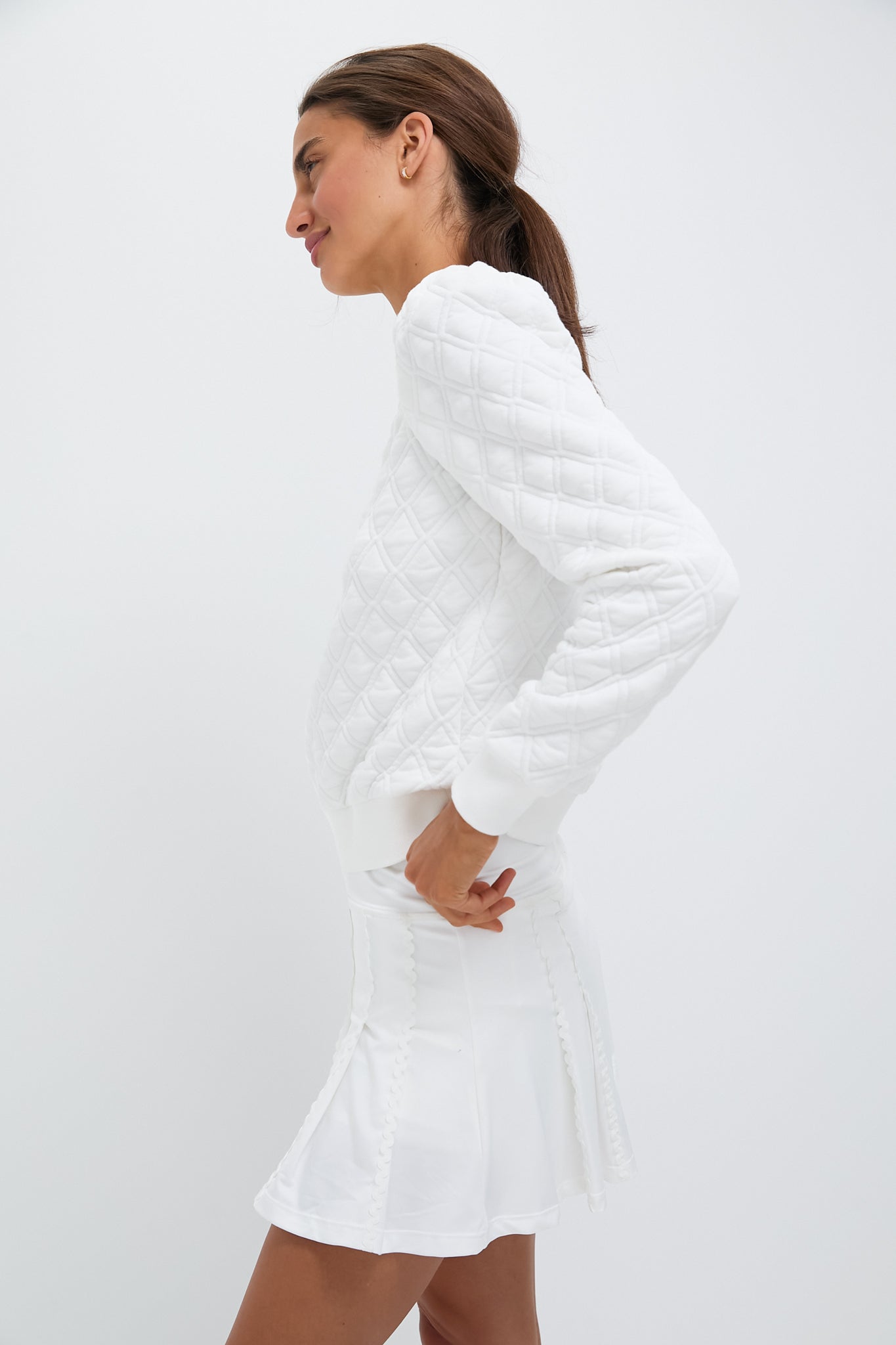 White Puff Sleeve Quilted Stretch Campbell Pullover-Get Girly