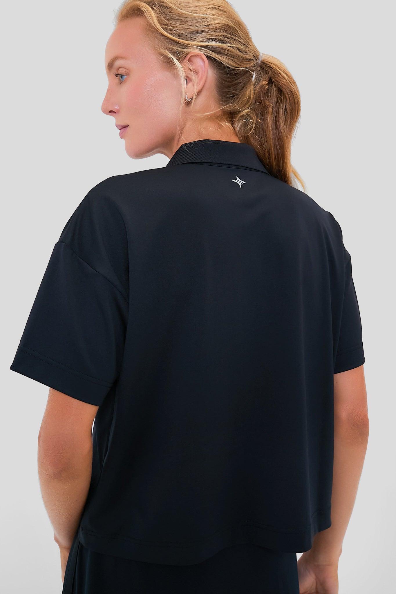 Black Cropped Performance Jersey Caroline Polo-Get Girly