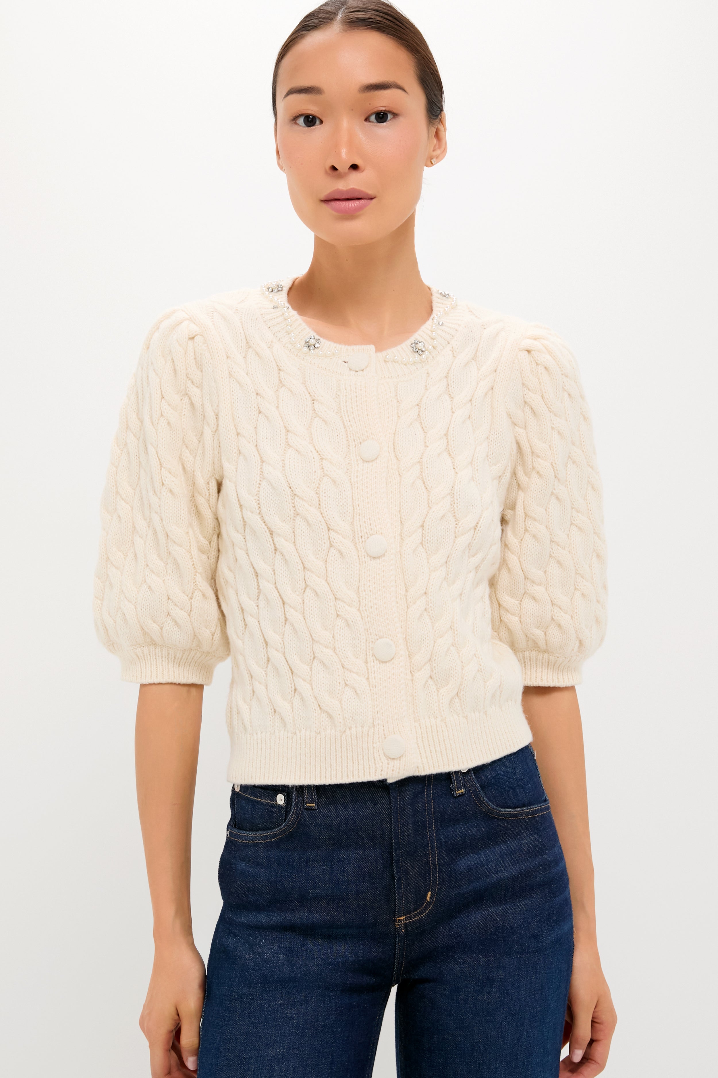 White Embellished Hadley Cardigan-Get Girly