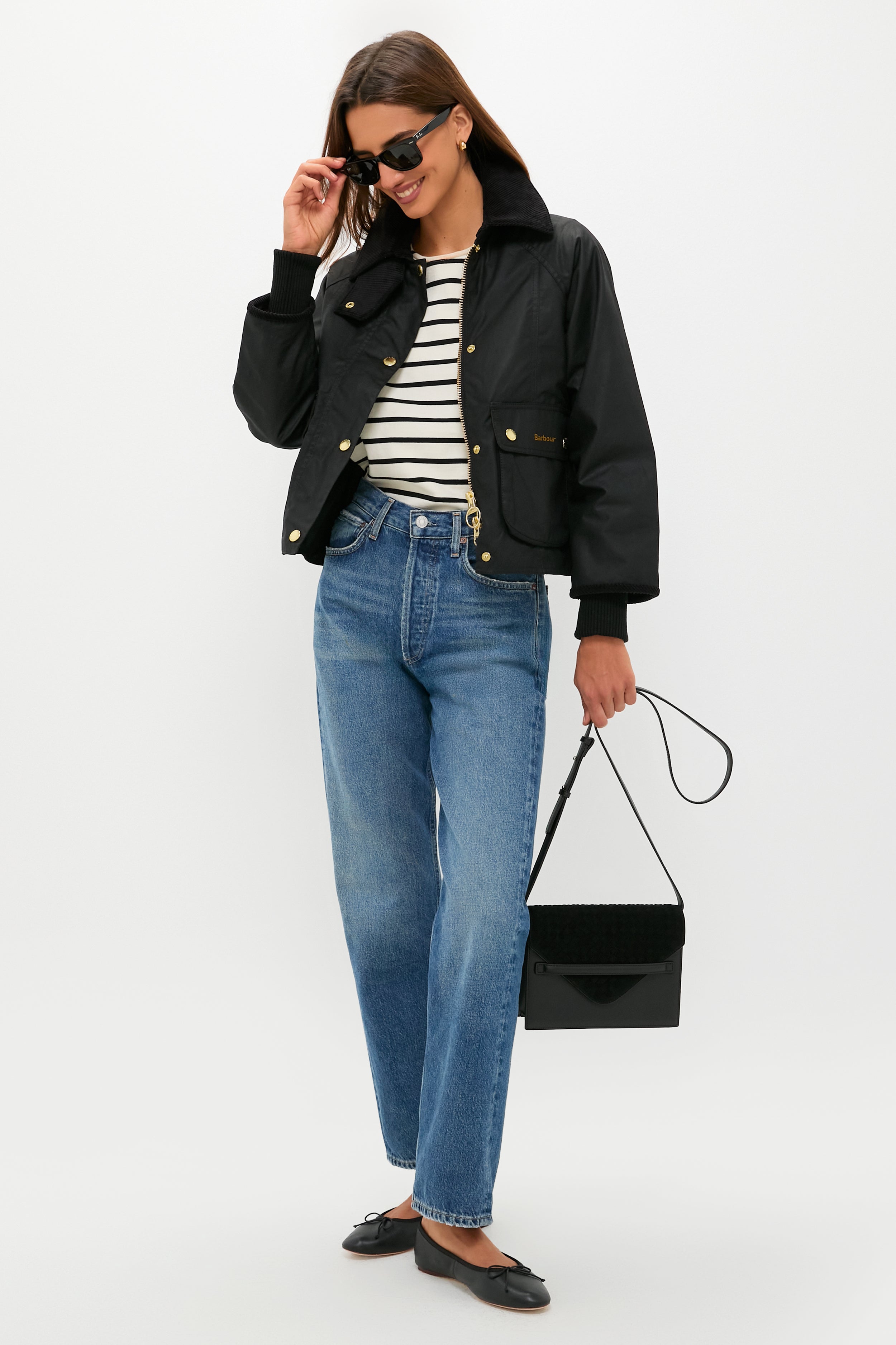 Black Cropped Beadnell Wax Jacket-Get Girly