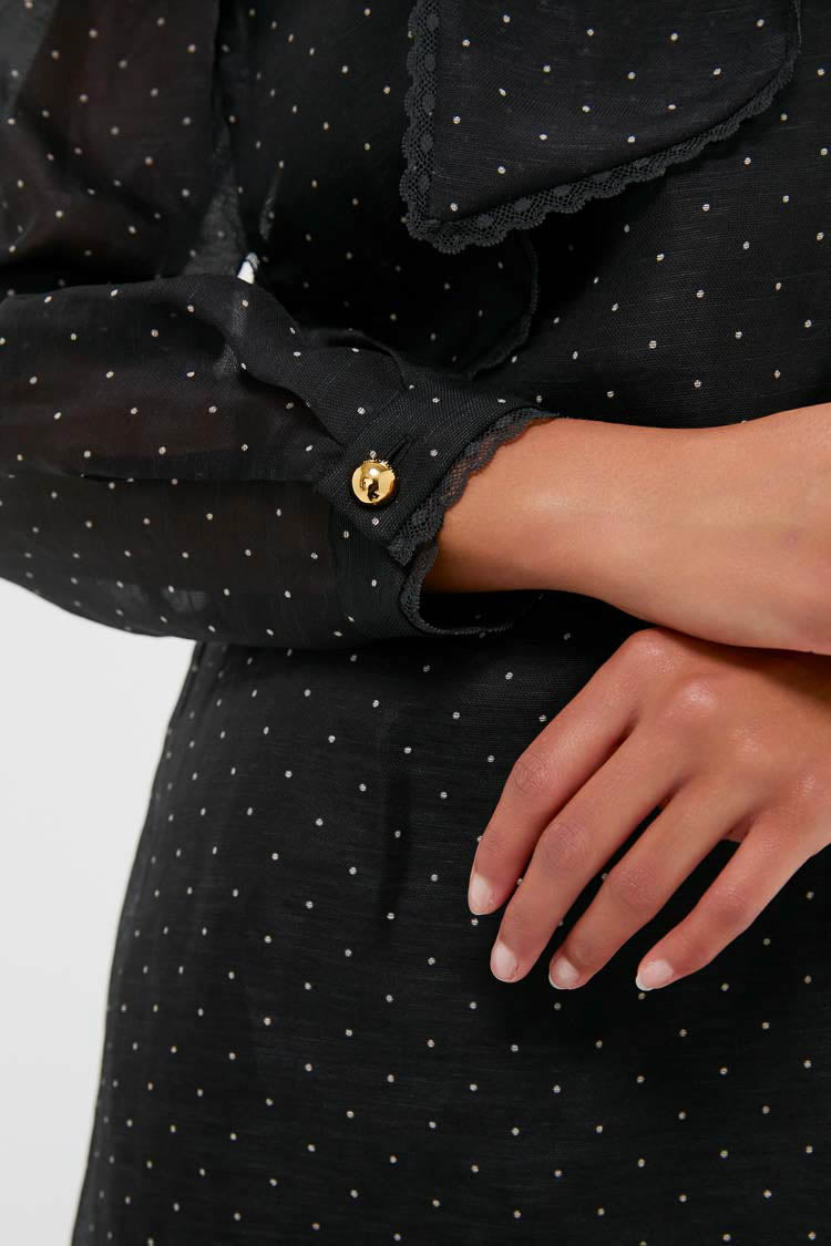 Black Dot Dream Pussybow Mini Dress-Get Girly