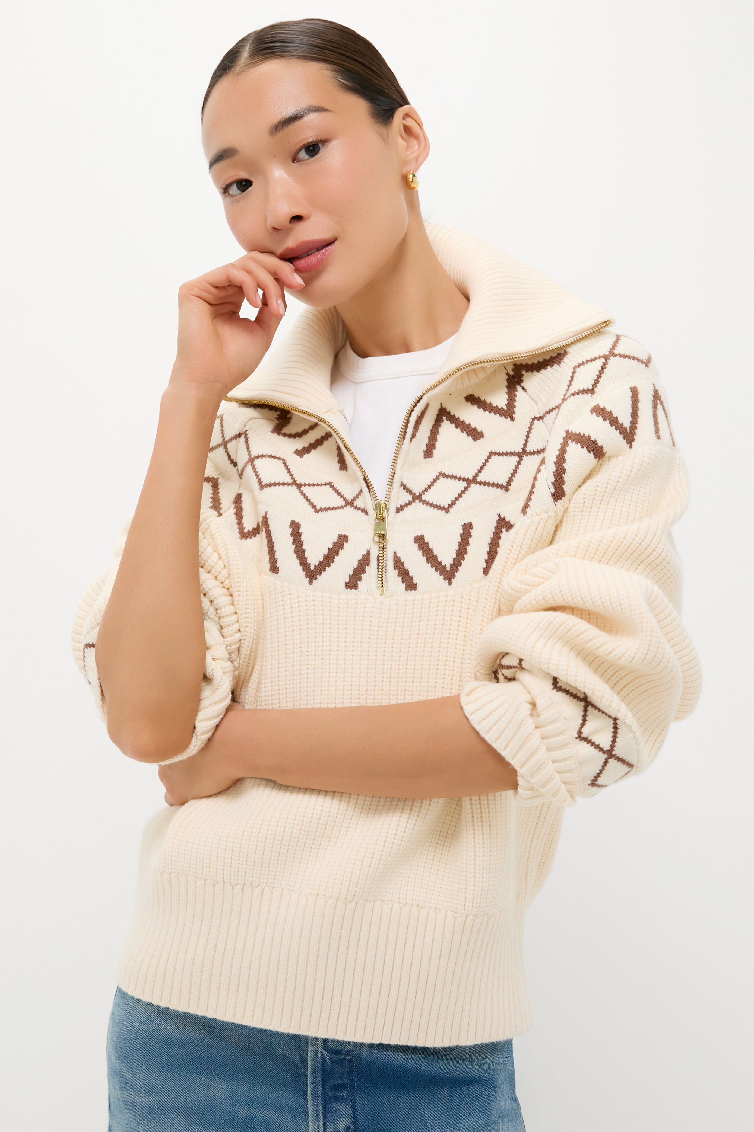 Whitecap Grey Sigrid Fairisle Half Zip Knit-Get Girly