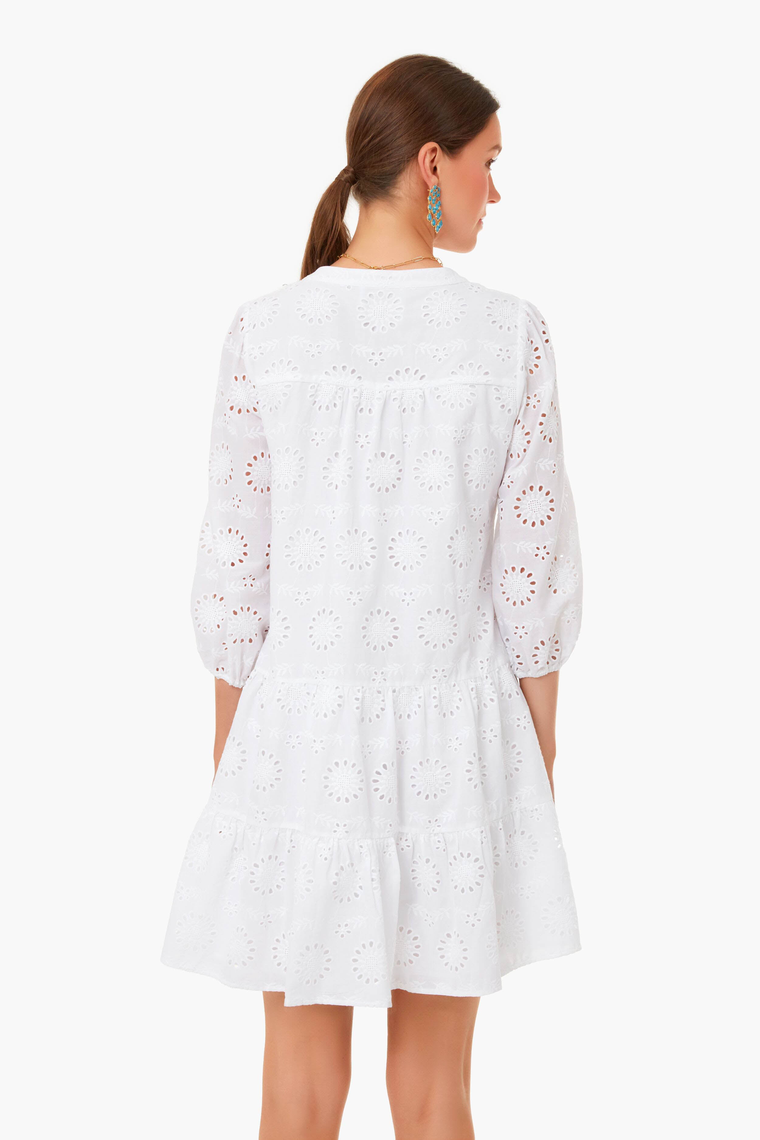 White Eyelet Long Sleeve Tunic Dress-Get Girly