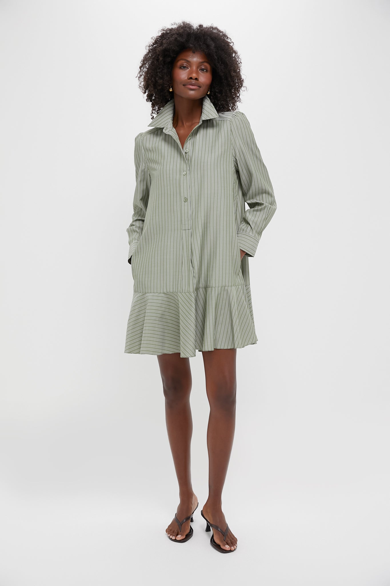 Green Stripe Callahan Shirt Dress-Get Girly