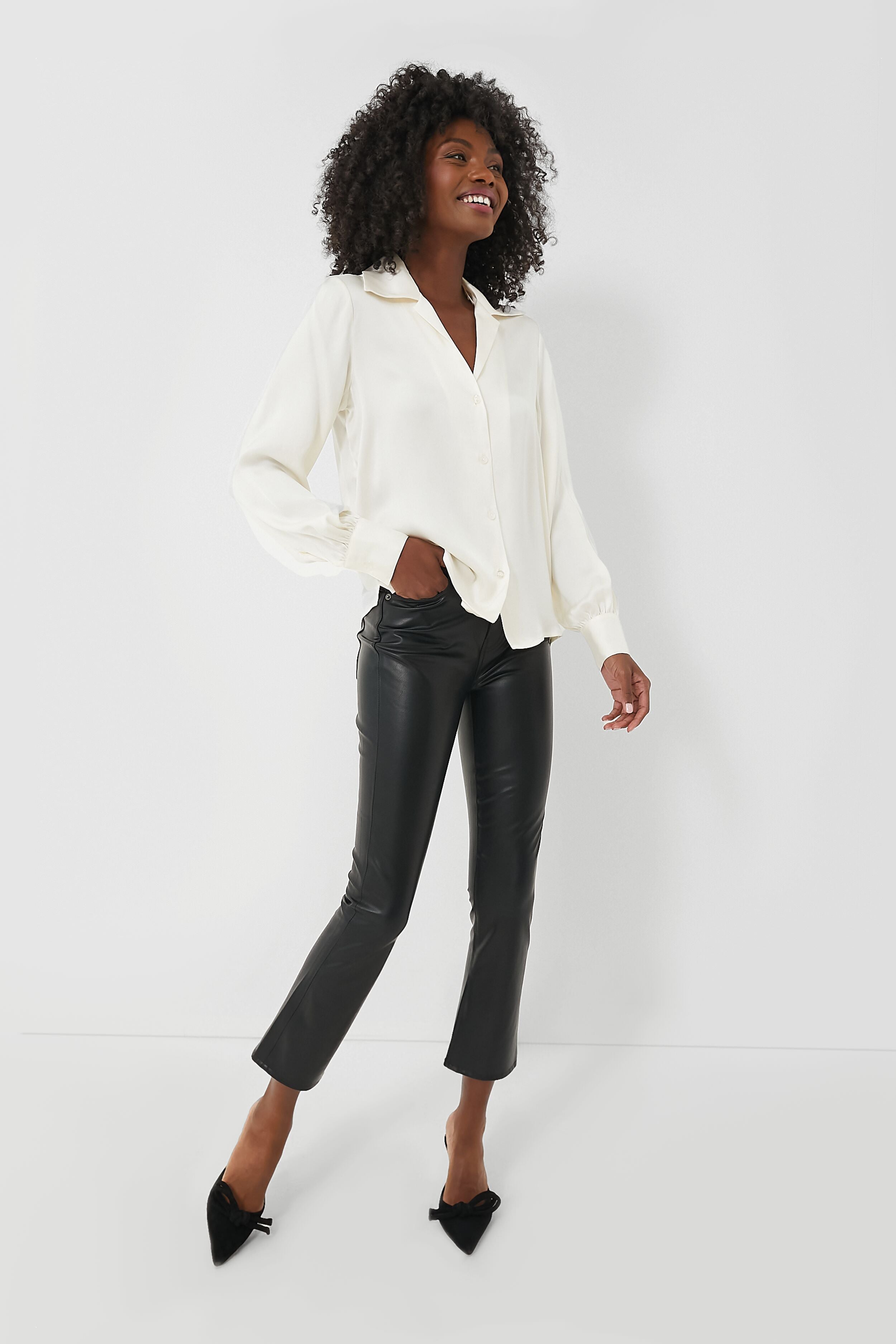 Black Carly Vegan Leather Kick Flare-Get Girly