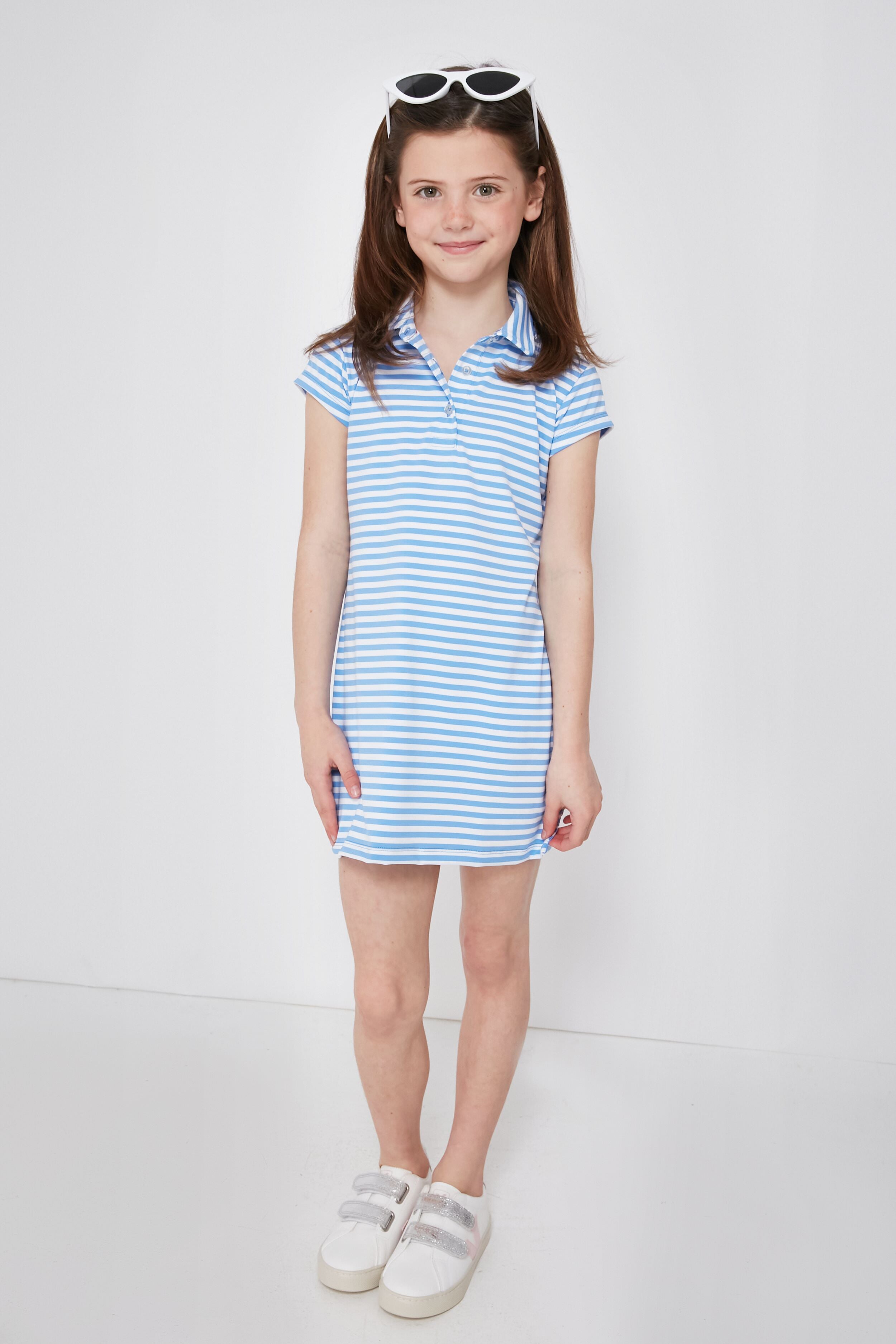Periwinkle and White Girls Performance Polo Dress-Get Girly