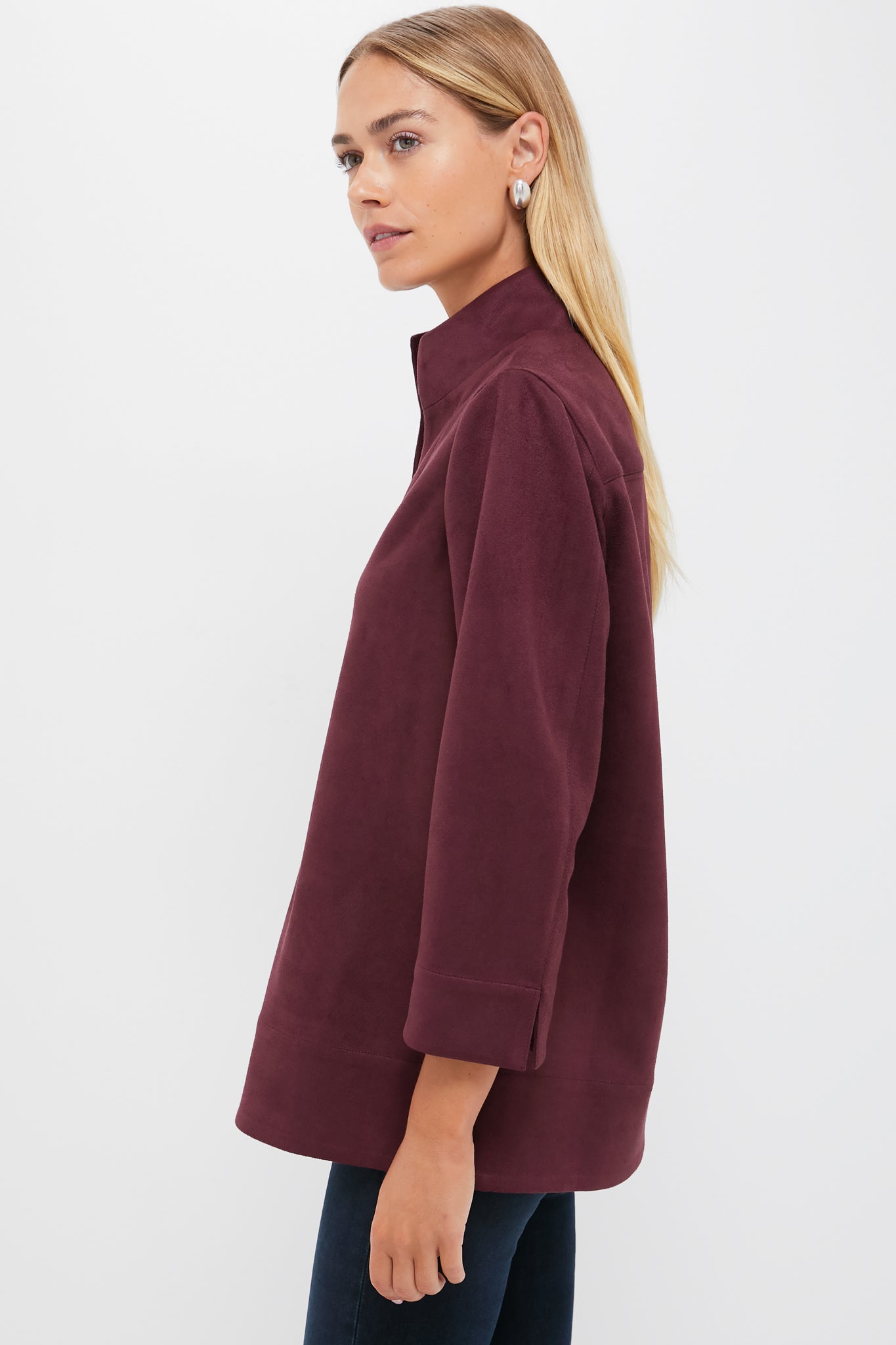 Winetasting Suede Margot Stand Collar Blouse-Get Girly