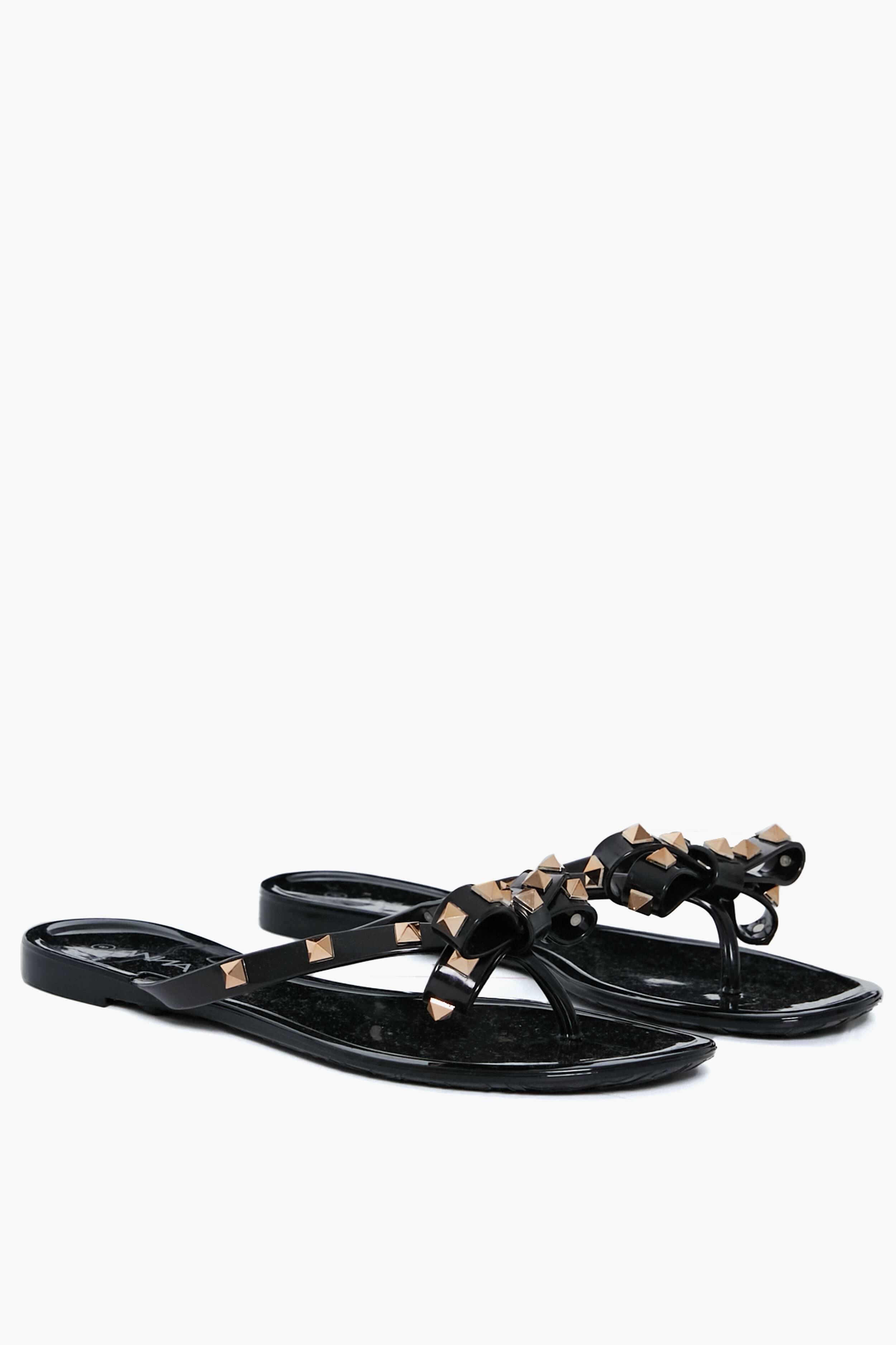 Black Jelly Bowtie Sandals-Get Girly