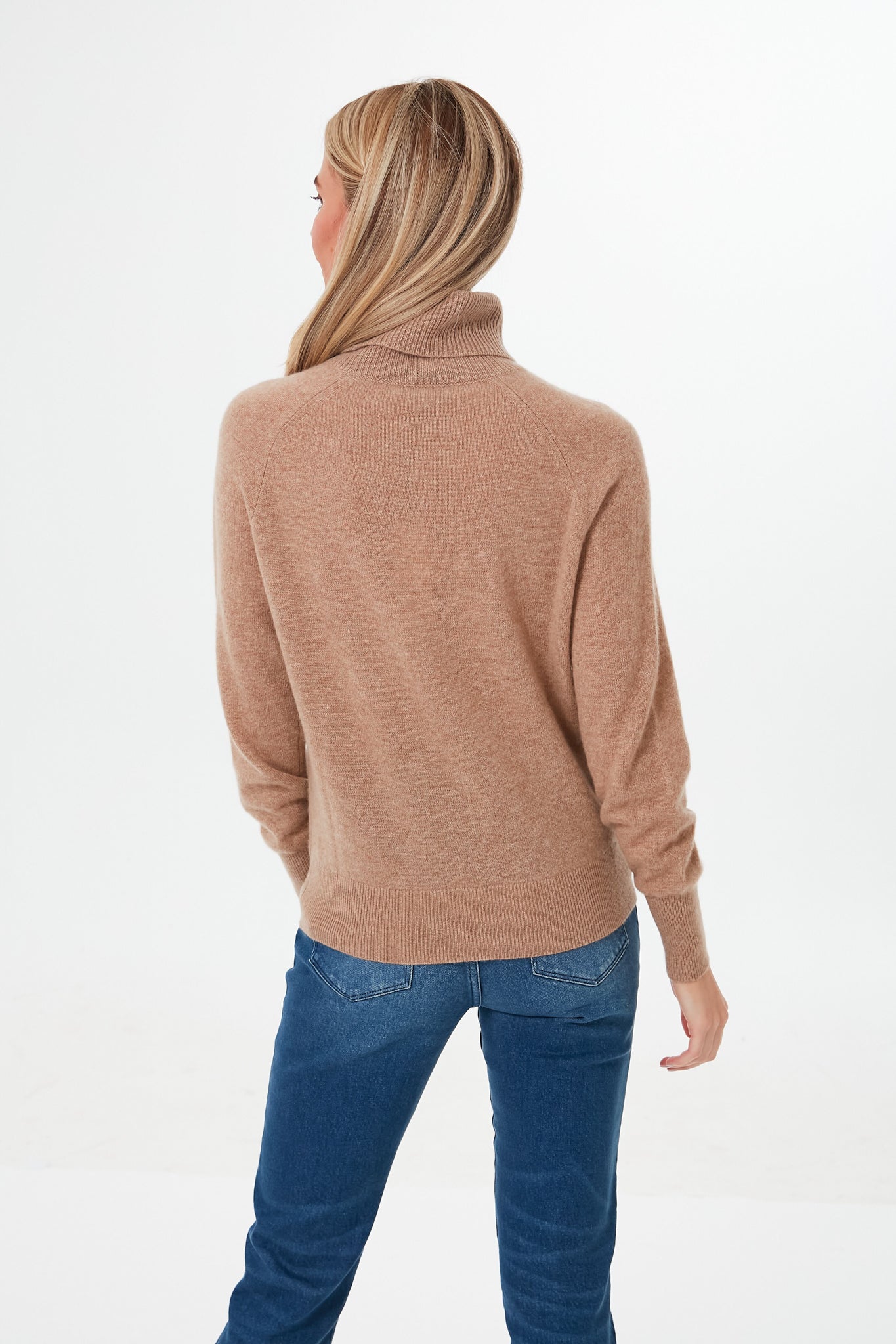 Camel Heather Ribbed Trim Cashmere Turtleneck-Get Girly