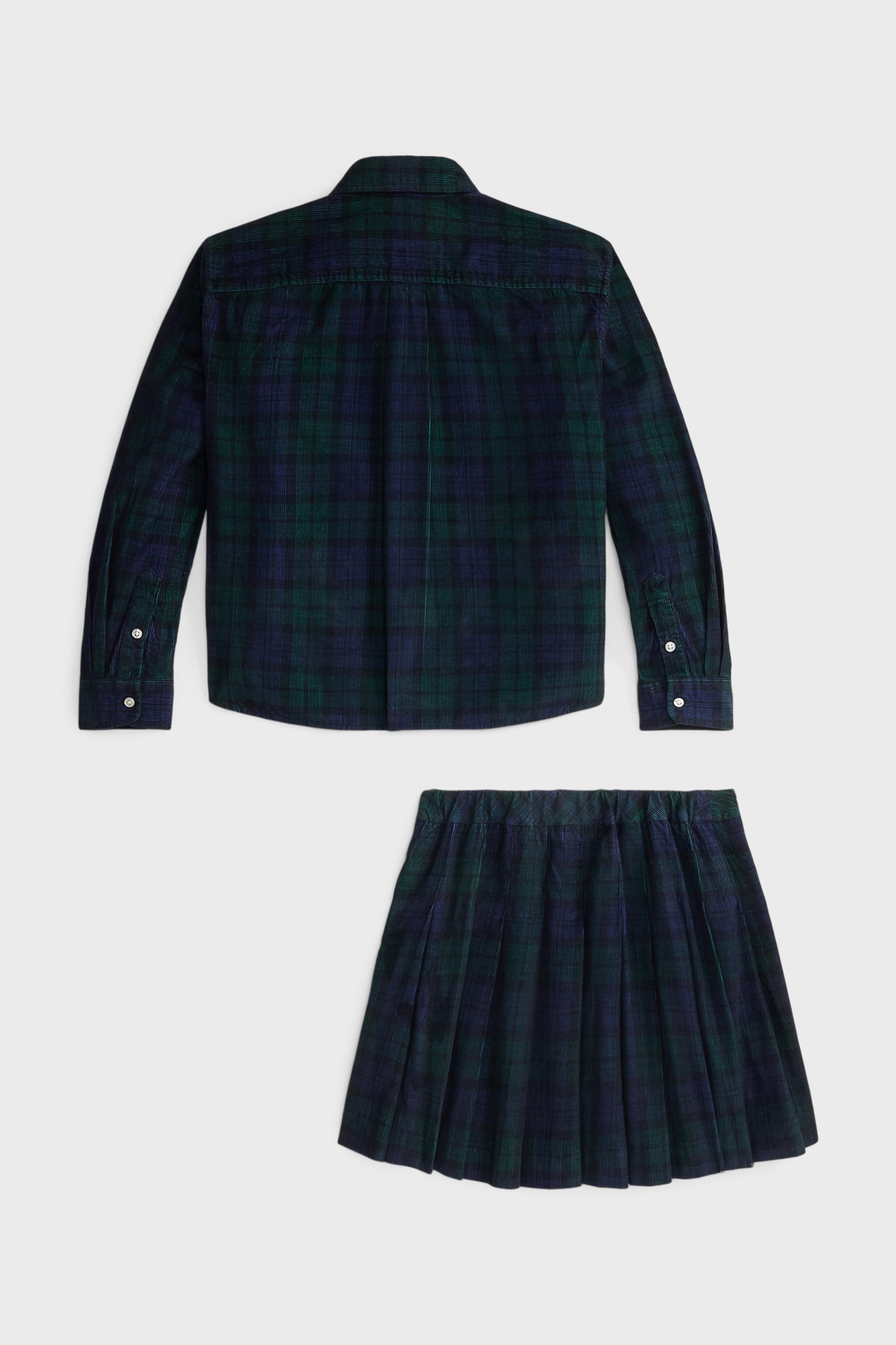 Girls Long-Sleeve Cotton Printed Corduroy Shirt with Pleated Skirt-Get Girly