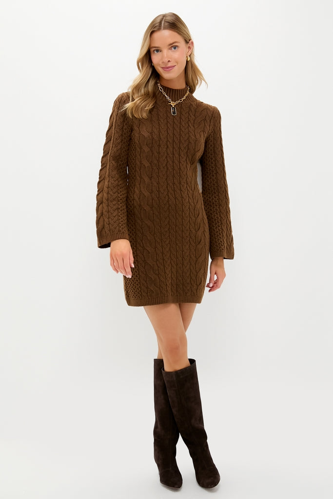 Coffee Cable Knit Lucia Mini Dress-Get Girly