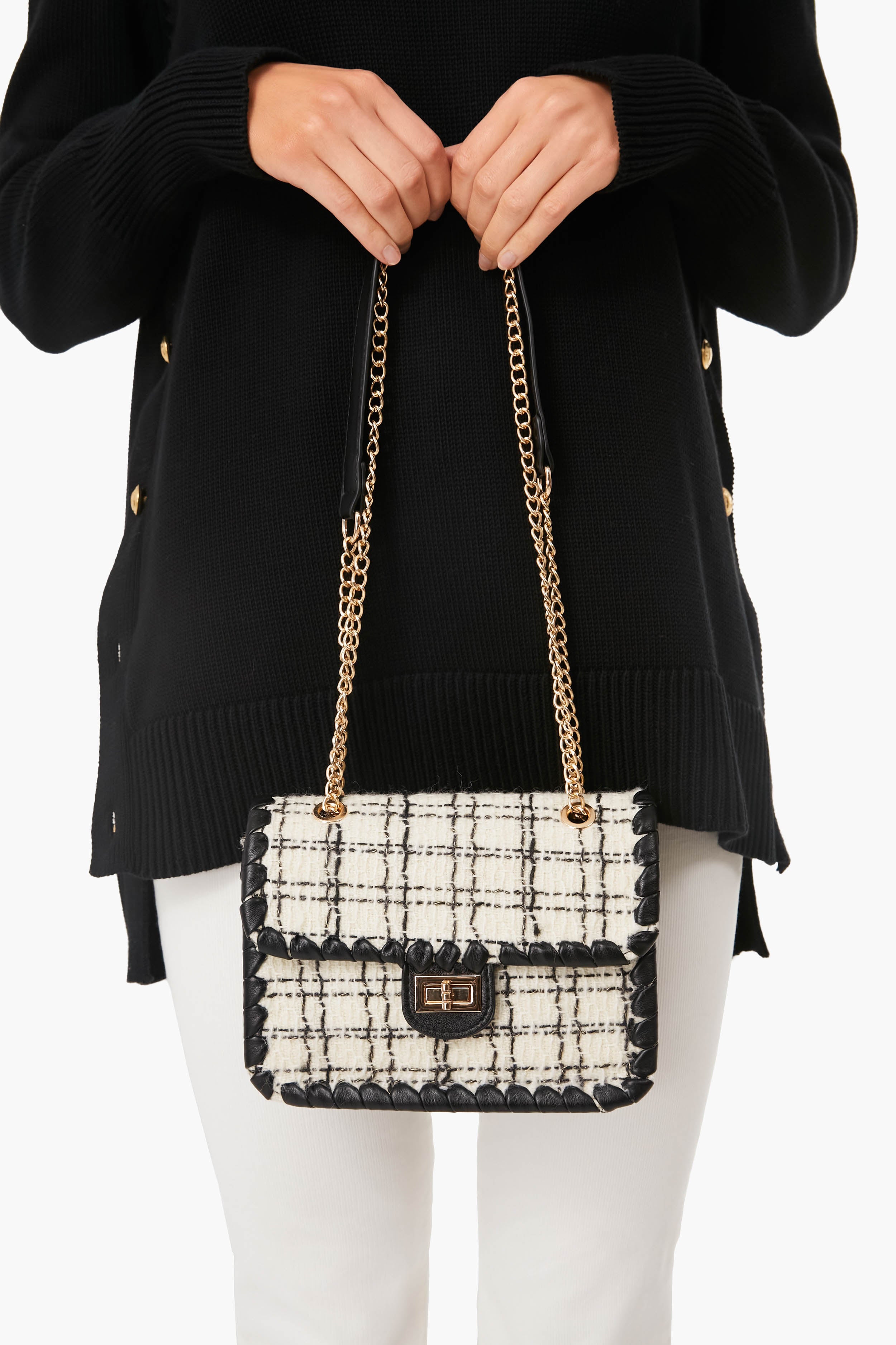 Black and White Tweed Marjorie Bag-Get Girly
